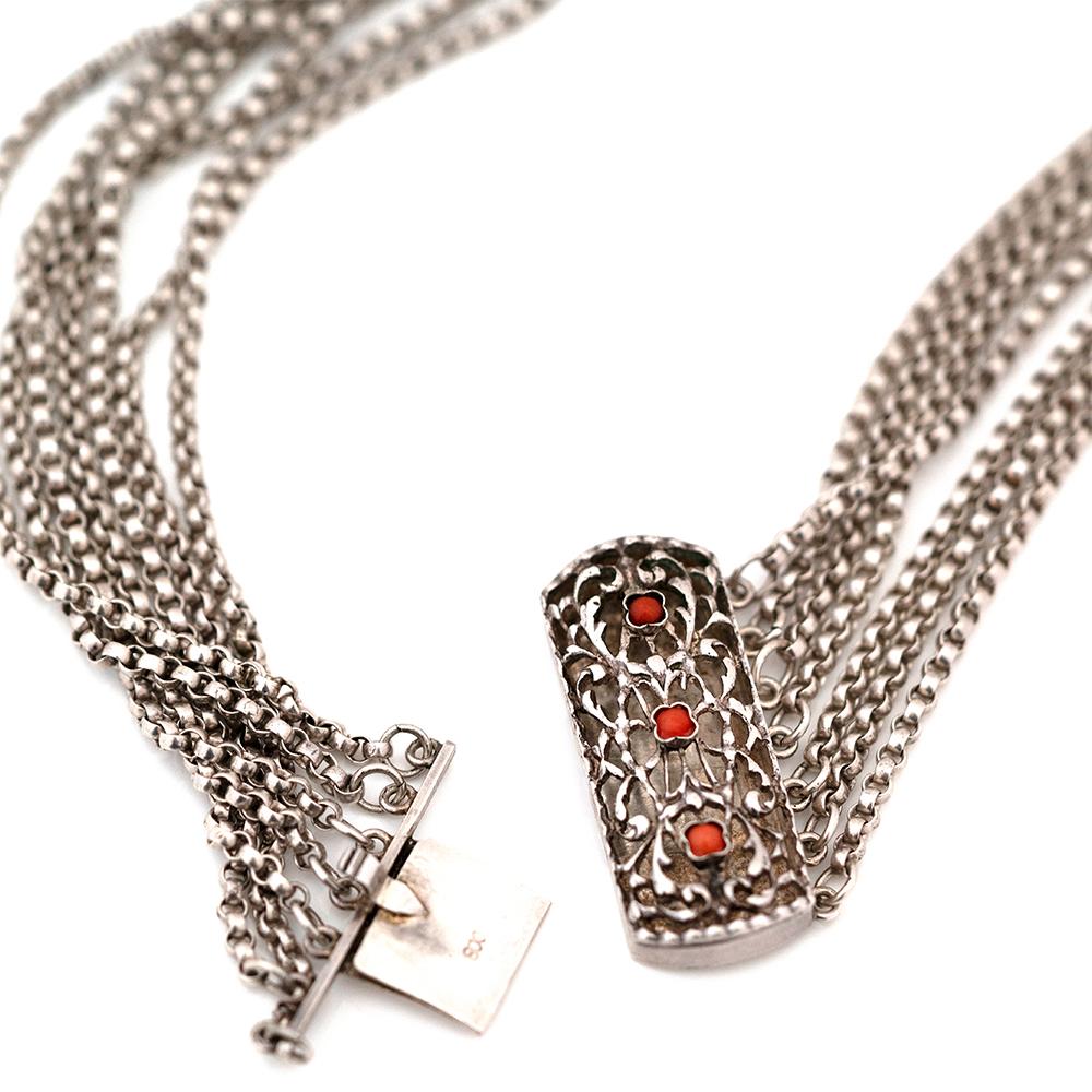 Bracciale antico vittoriano con catena in argento e corallo in vendita 4