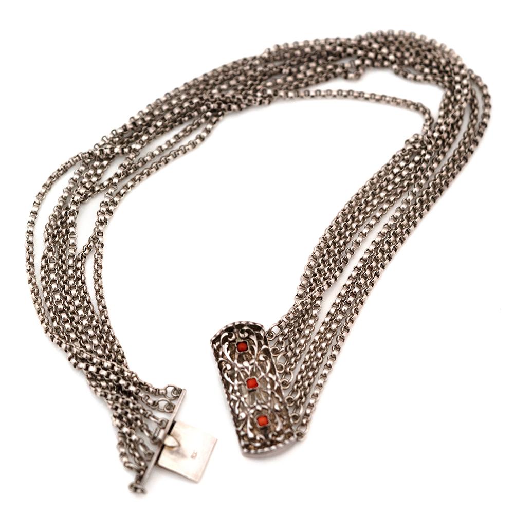 Bracciale antico vittoriano con catena in argento e corallo in vendita 5