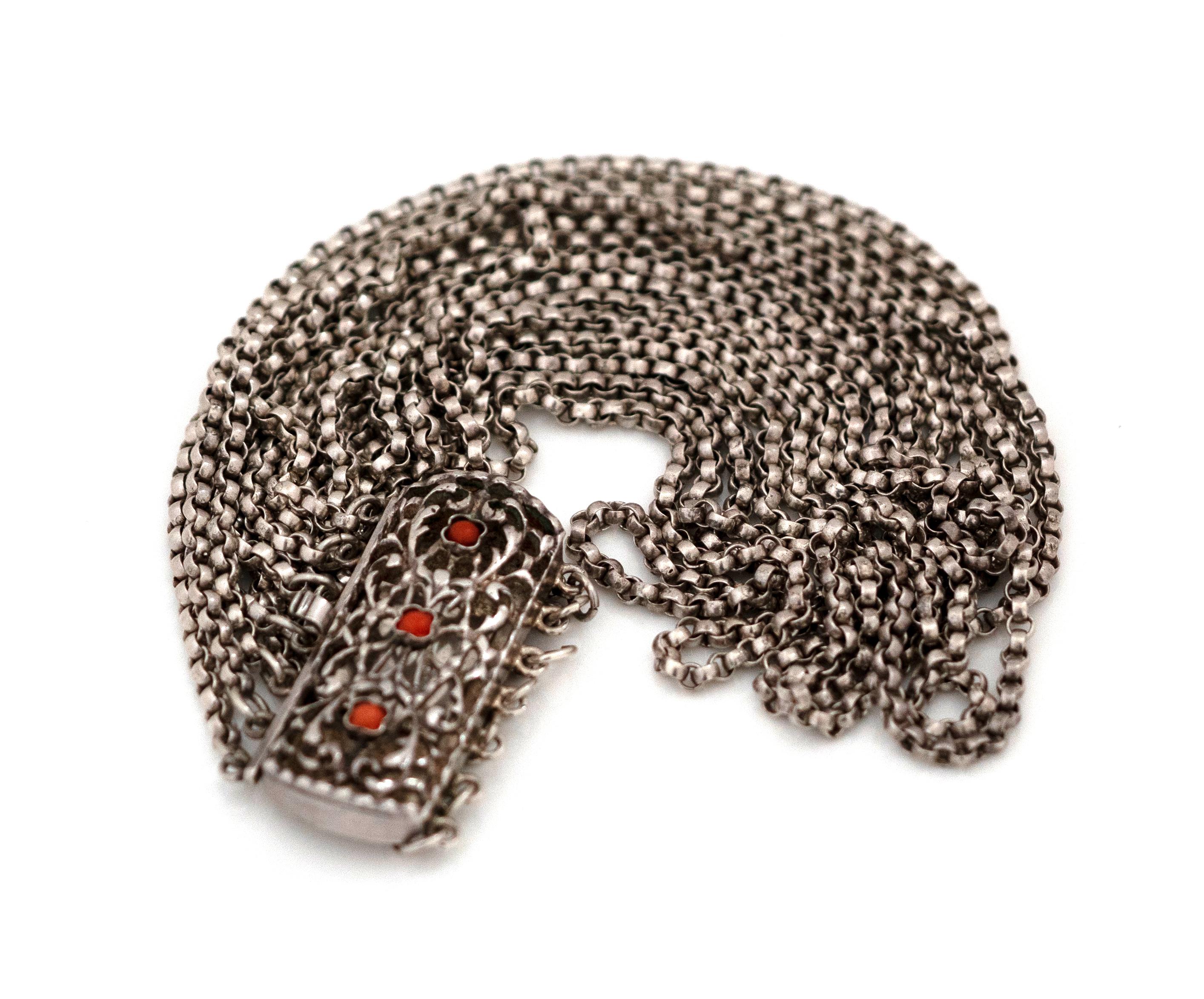 Vittoriano Bracciale antico vittoriano con catena in argento e corallo in vendita