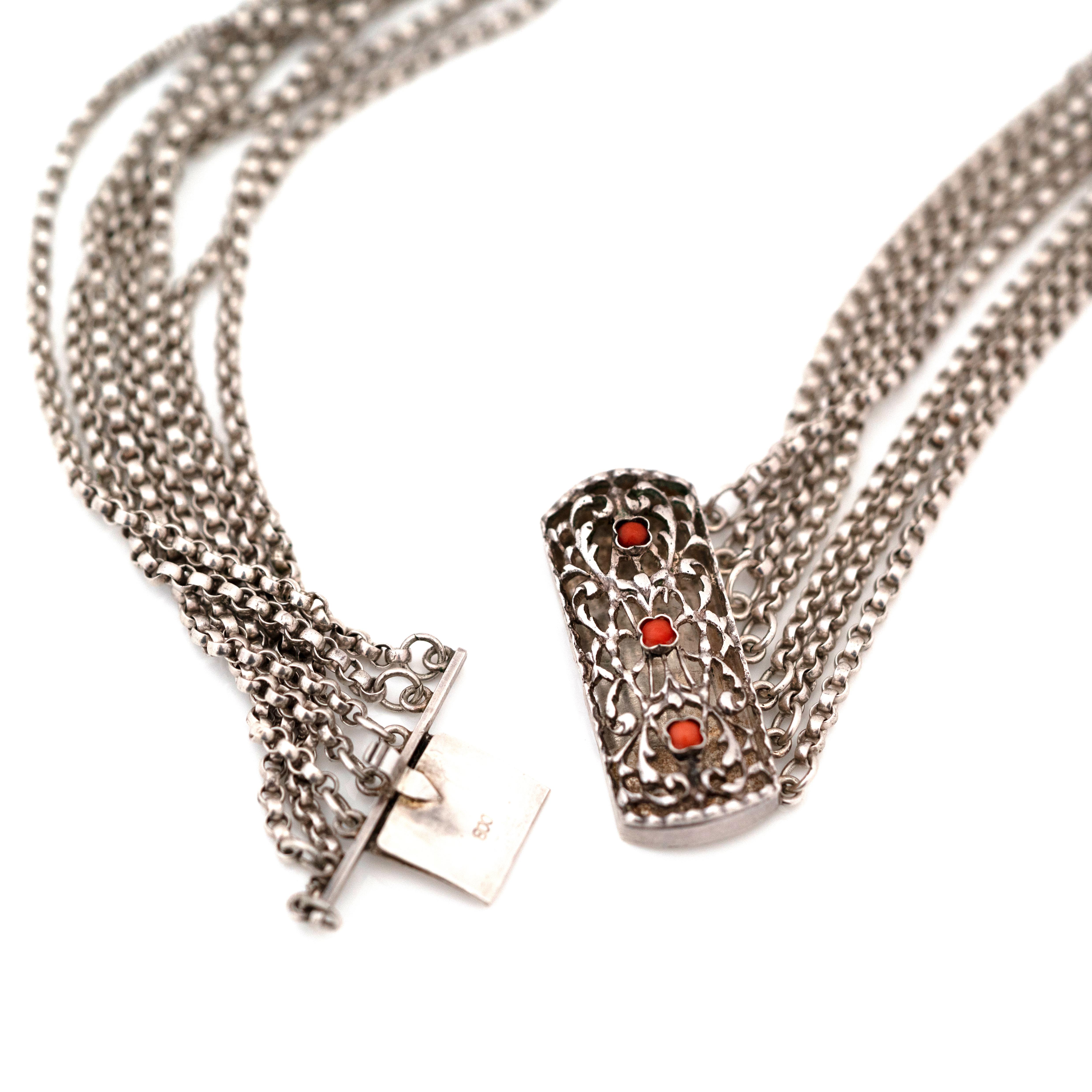 da uomo o donna Bracciale antico vittoriano con catena in argento e corallo in vendita