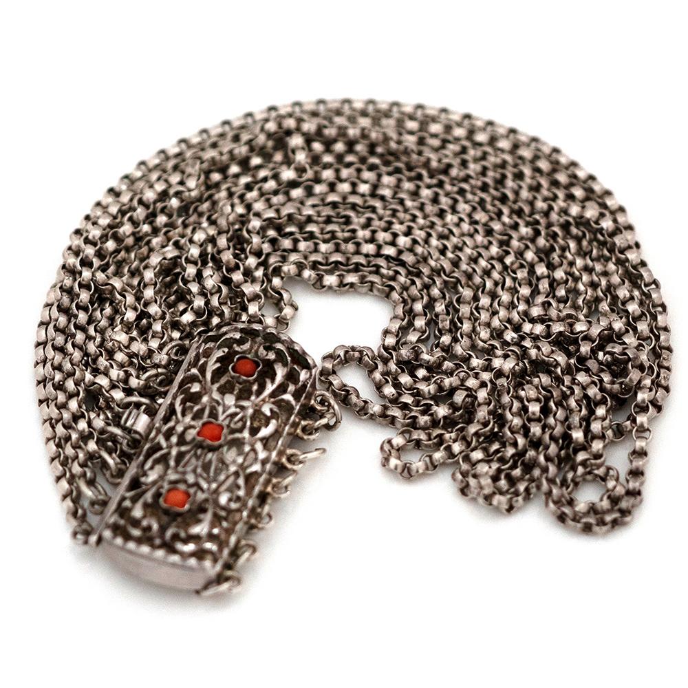 Bracciale antico vittoriano con catena in argento e corallo in vendita 2