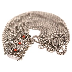 Antique Victorian Coral Silver Chain Wrap Bracelet