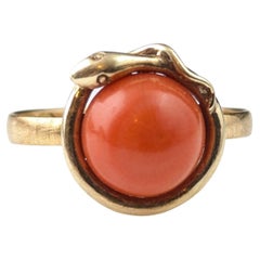 Antique Victorian Coral snake ring, 22k yellow gold