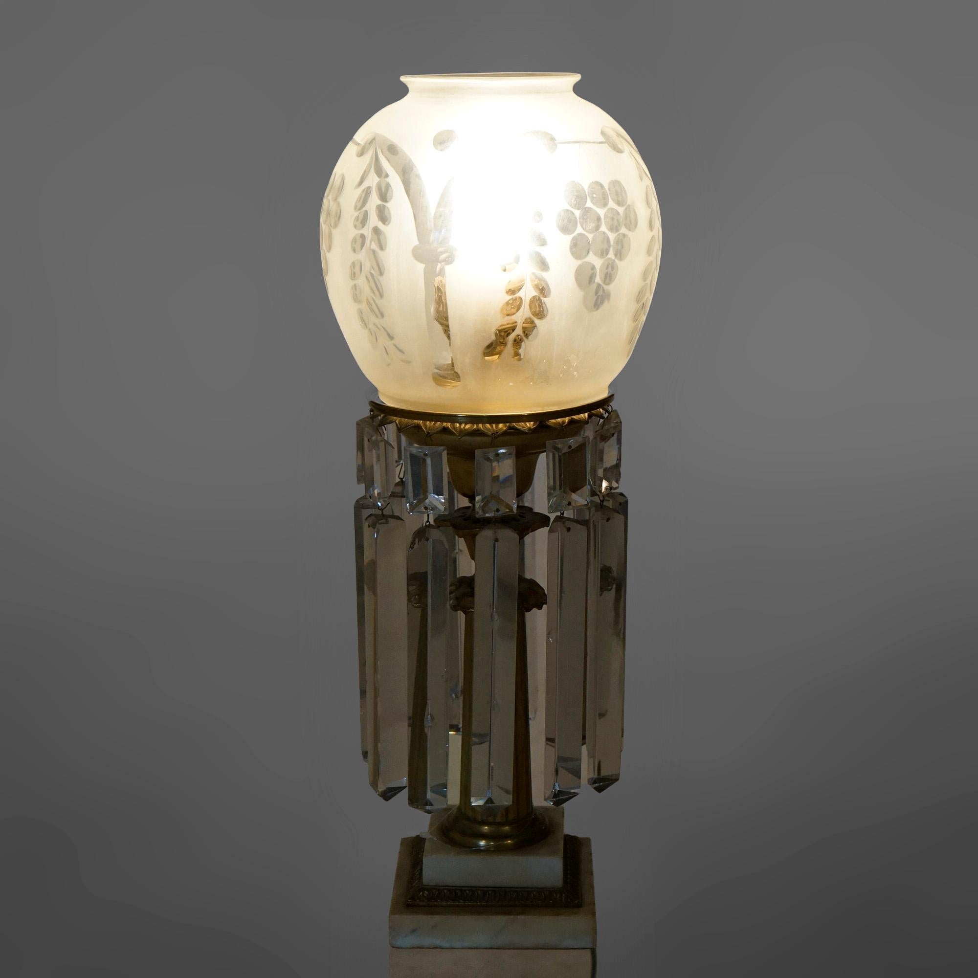 American Antique Victorian Cornelius School Brass & Marble Solar Astral Lamp, c1840