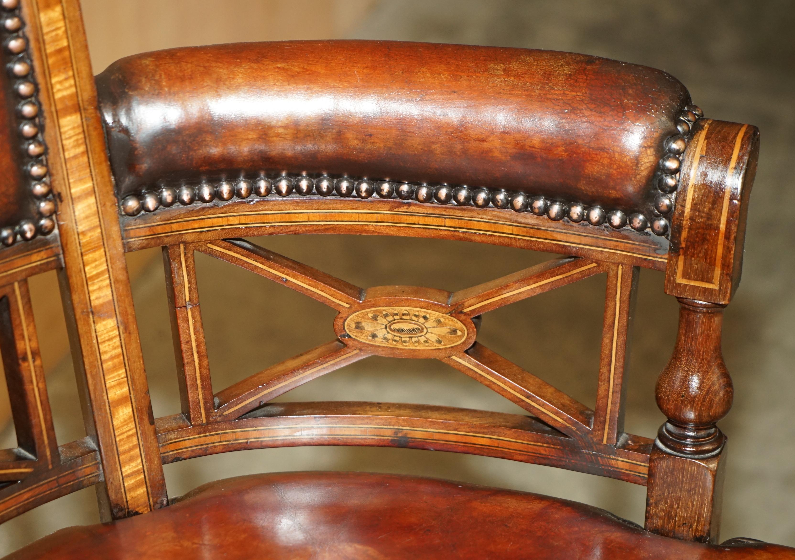 ANTIQUE VICTORIAN CORNELIUS V SMITH FULLY RESTORED BROWN LEATHER CAPTAINS CHAiR For Sale 2