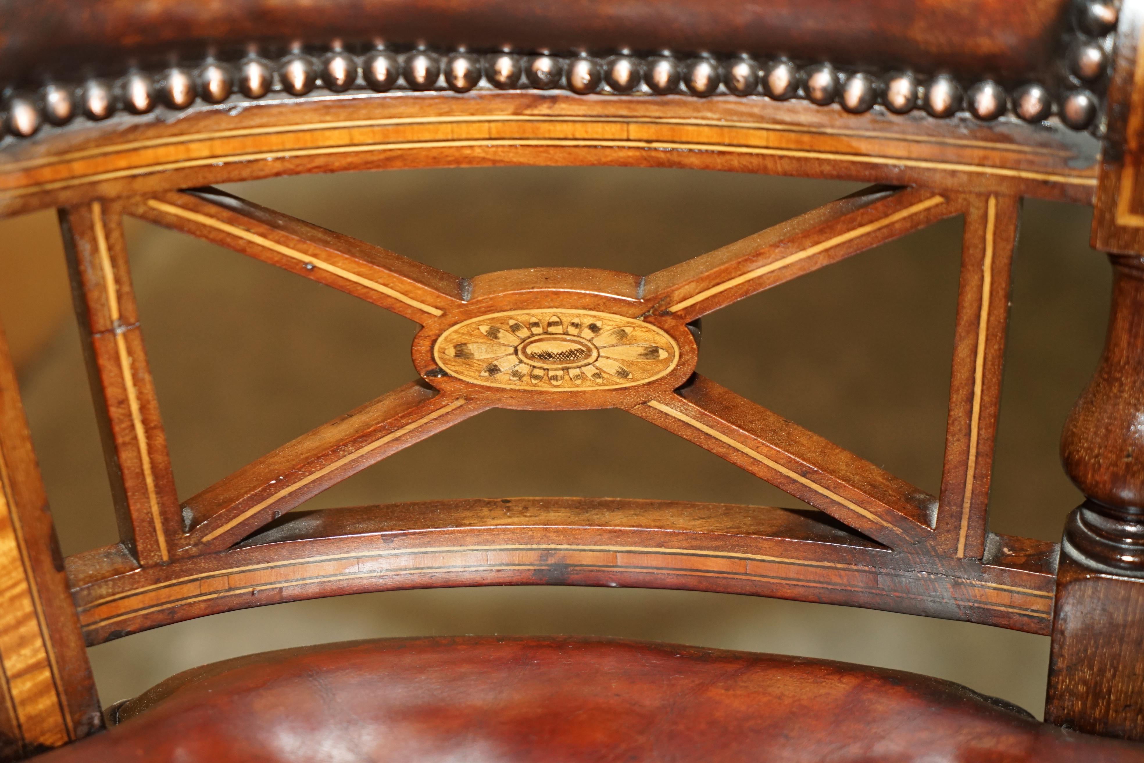 ANTIQUE VICTORIAN CORNELIUS V SMITH FULLY RESTORED BROWN LEATHER CAPTAINS CHAiR For Sale 3