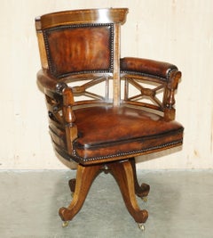 ANTIQUE VICTORIAN CORNELIUS V SMITH FULLY RESTORED BROWN LEATHER CAPTAINS CHAiR