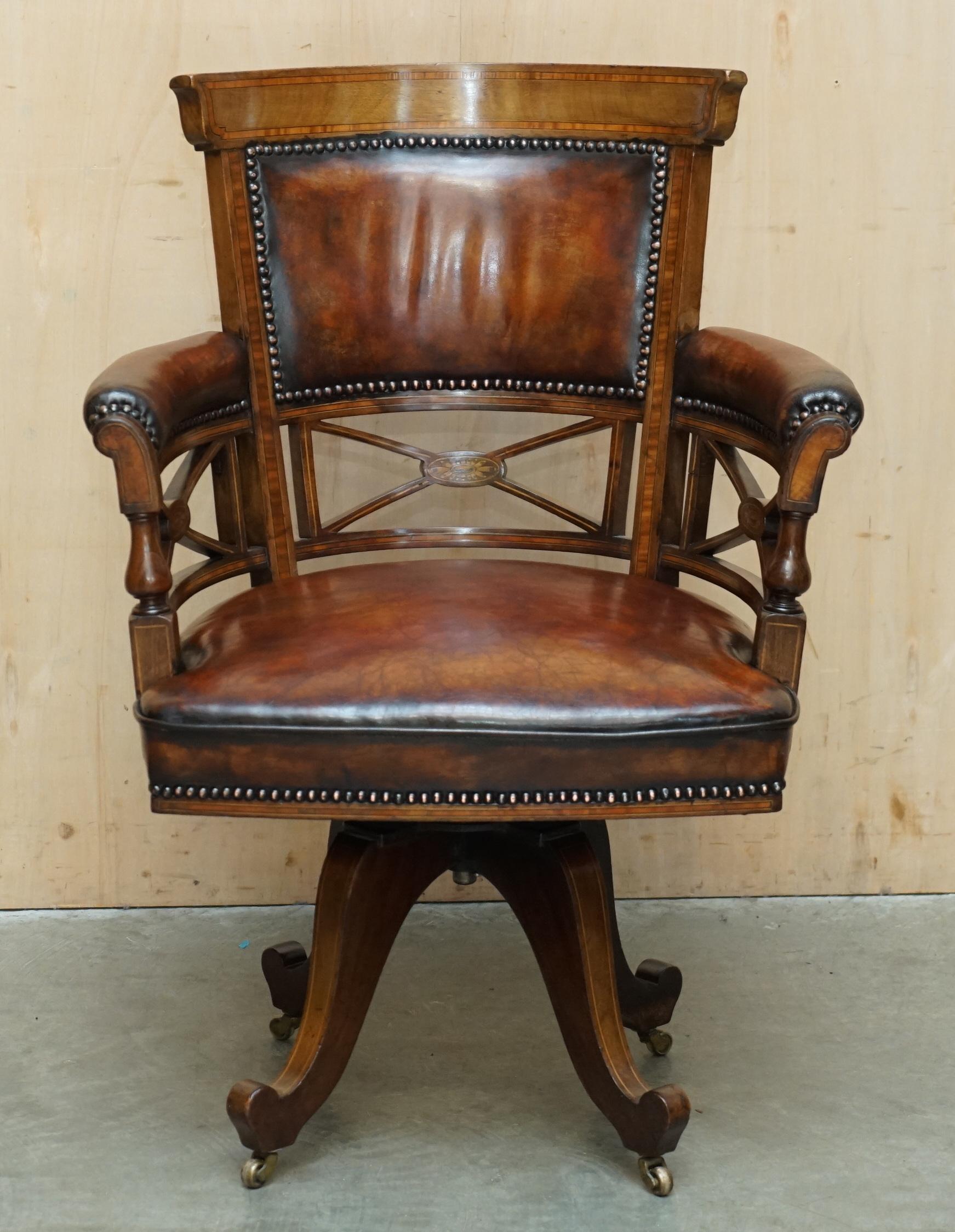 Victorian ANTIQUE VICTORIAN CORNELIUS V SMITH FULLY RESTORED BROWN LEATHER CAPTAINS CHAiR For Sale