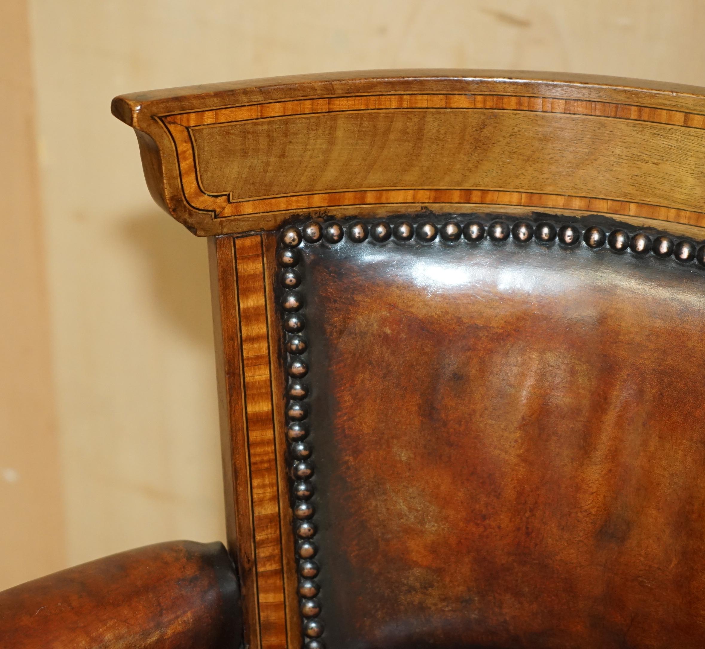 Hand-Crafted ANTIQUE VICTORIAN CORNELIUS V SMITH FULLY RESTORED BROWN LEATHER CAPTAINS CHAiR For Sale