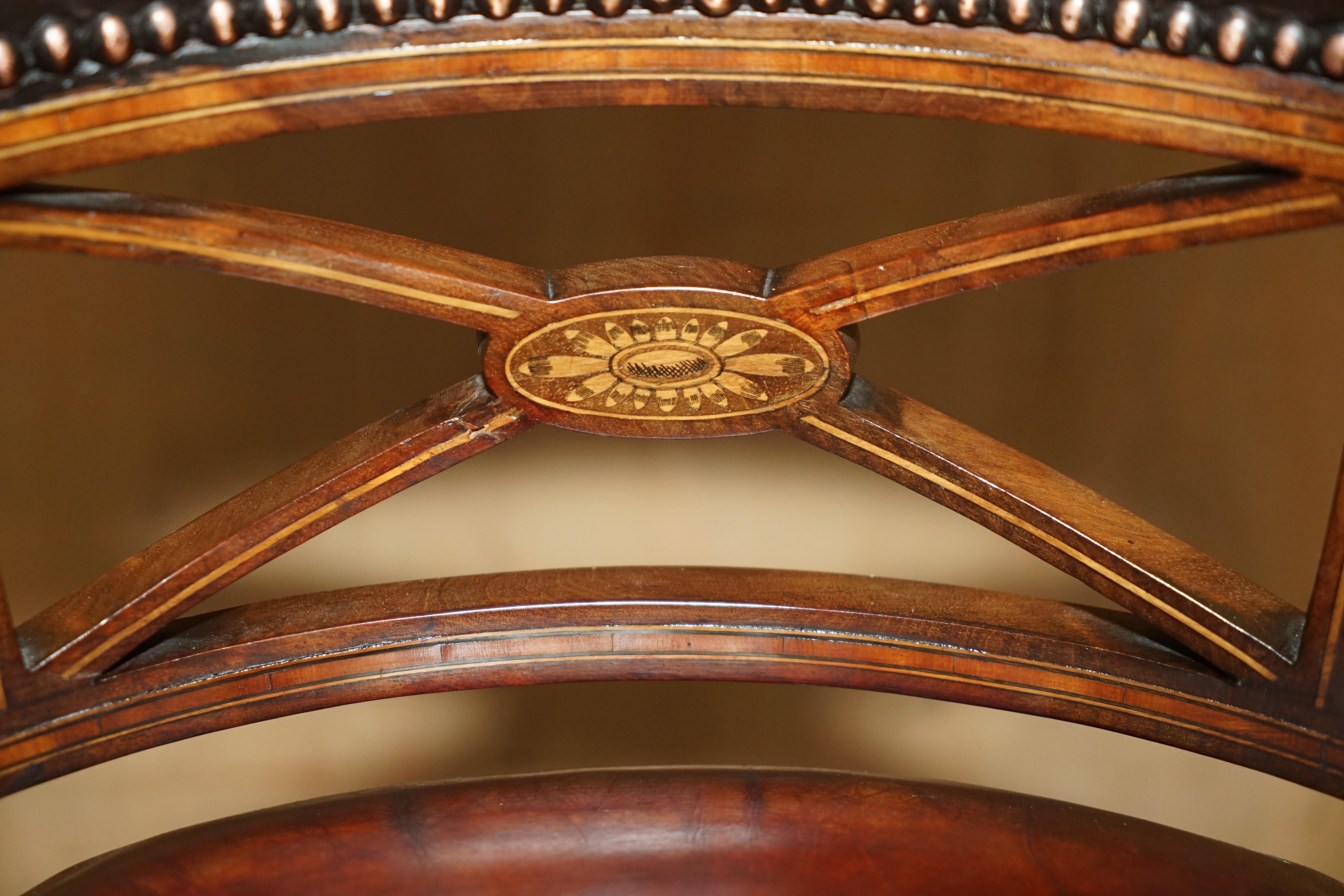 Late 19th Century ANTIQUE VICTORIAN CORNELIUS V SMITH FULLY RESTORED BROWN LEATHER CAPTAINS CHAiR For Sale