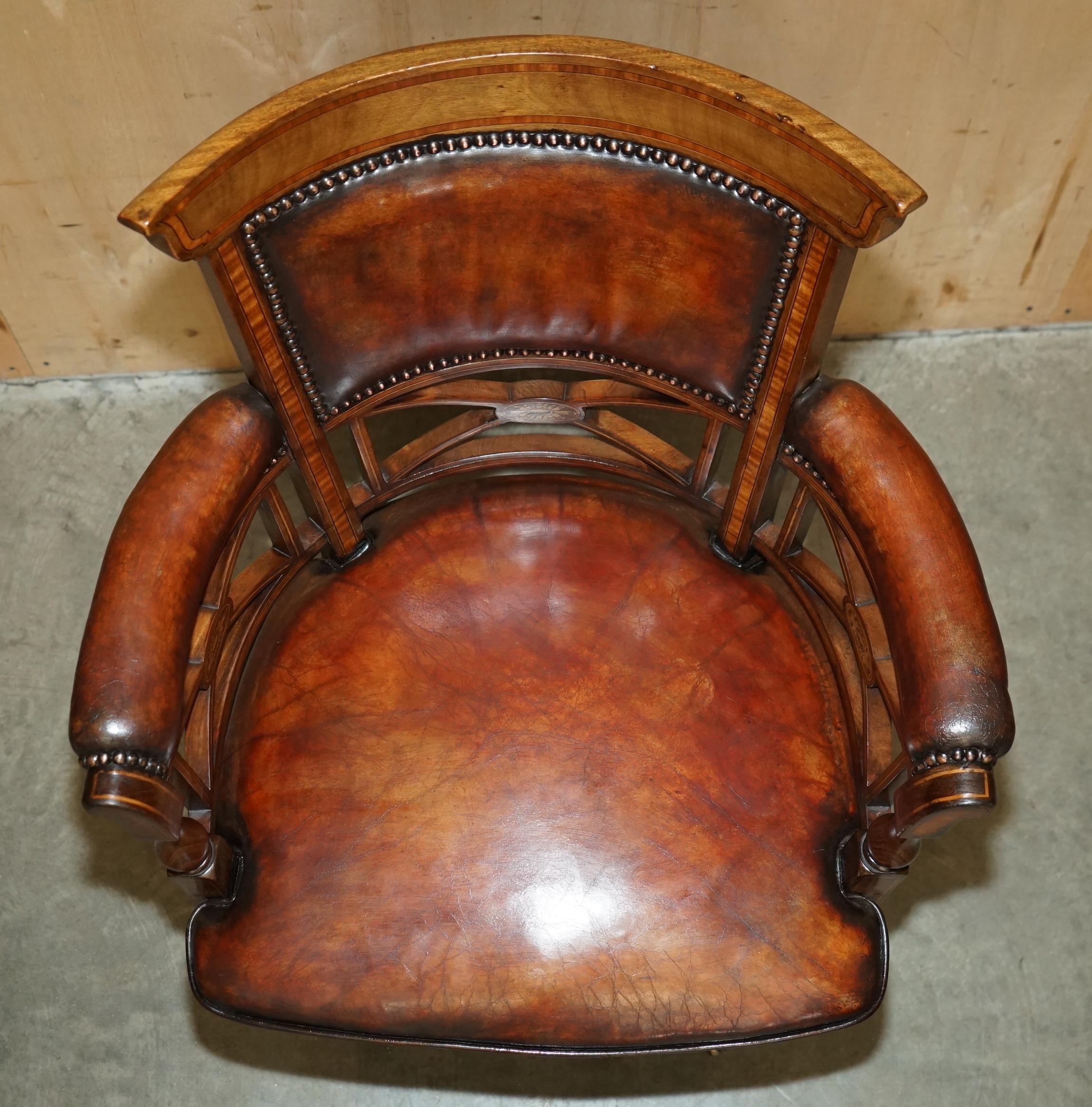 Leather ANTIQUE VICTORIAN CORNELIUS V SMITH FULLY RESTORED BROWN LEATHER CAPTAINS CHAiR For Sale