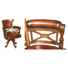 ANTIQUE VICTORIAN CORNELIUS V SMITH FULLY RESTORED BROWN LEATHER CAPTAINS CHAiR