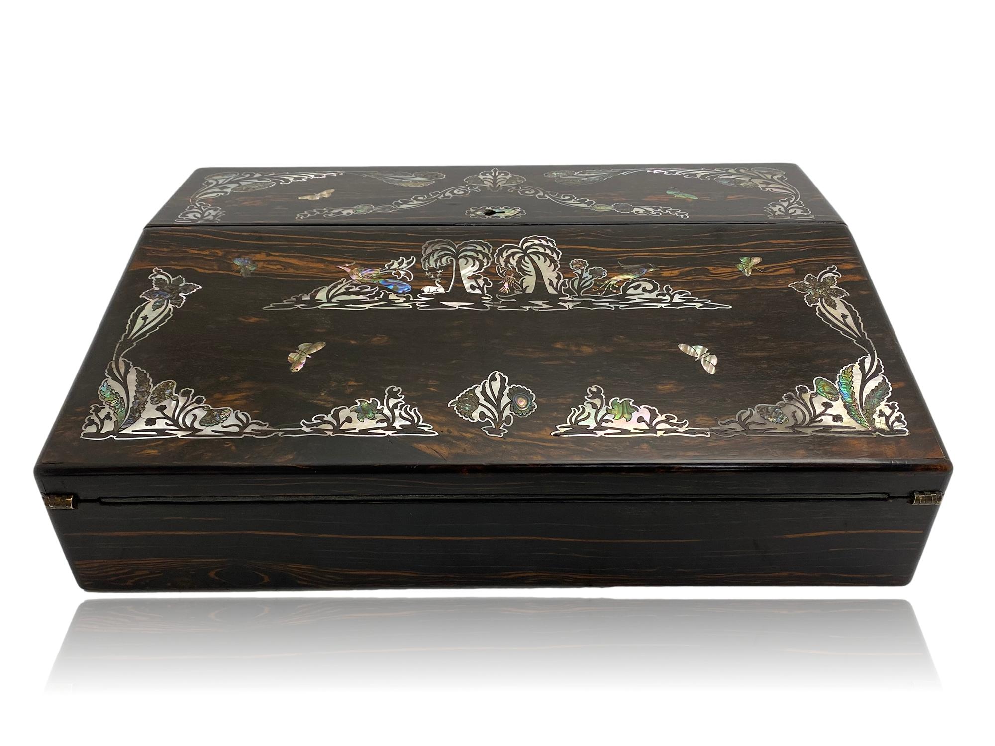 Pendiente de escritura victoriana antigua de Coromandel y nácar de Richard Wathew Victoriano temprano en venta