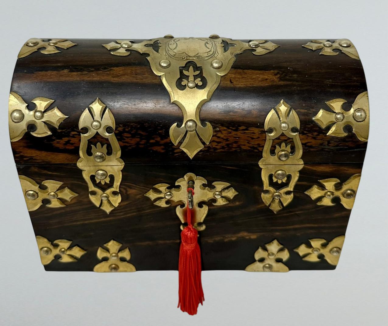 Poli Antiquité Victorienne Coromandel Brass Wooden Letters Stationery Casket Box Betjeman en vente