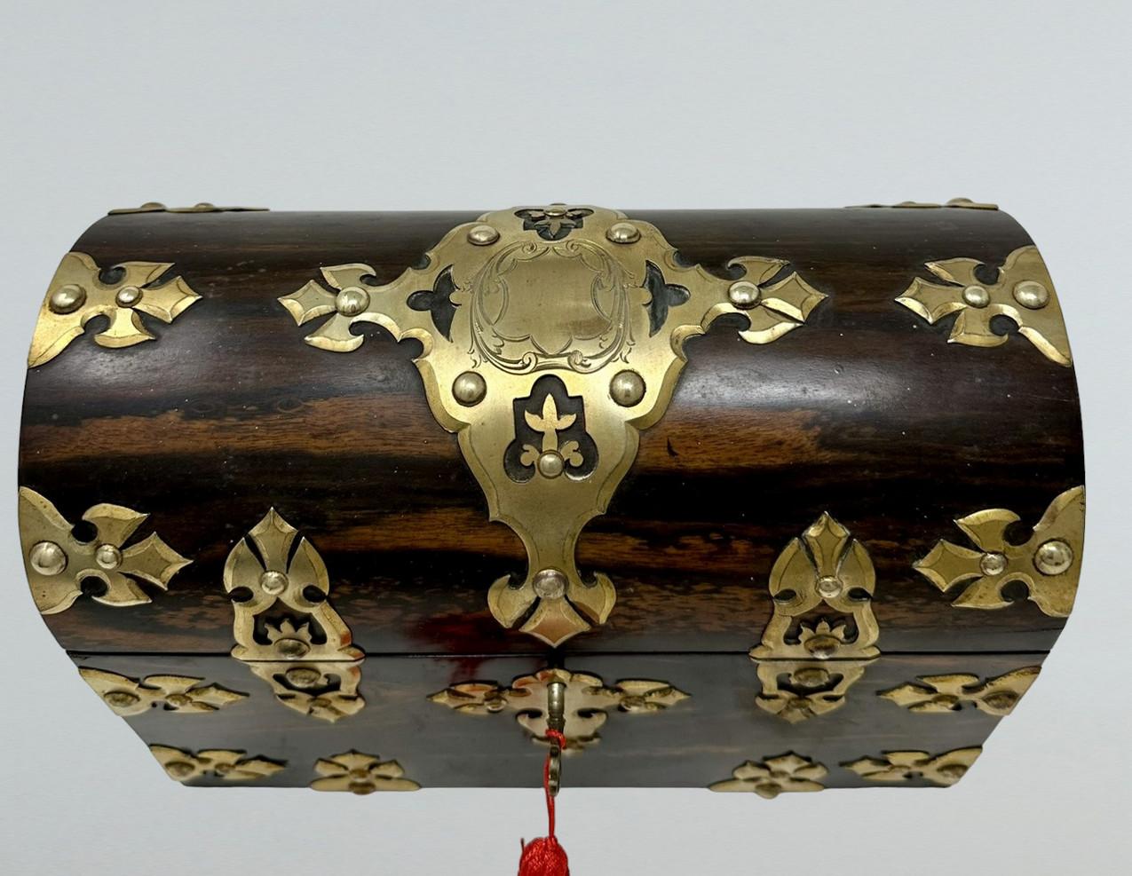 Mahogany Antique Victorian Coromandel Brass Wooden Letters Stationery Casket Box Betjeman For Sale