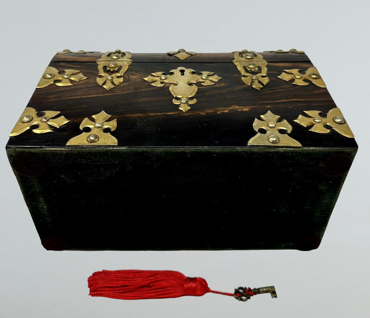 Antike viktorianische Coromandel-Messing-Holz Brieftaschen-Schachtel Betjeman mit Holzbuchstaben im Angebot 1