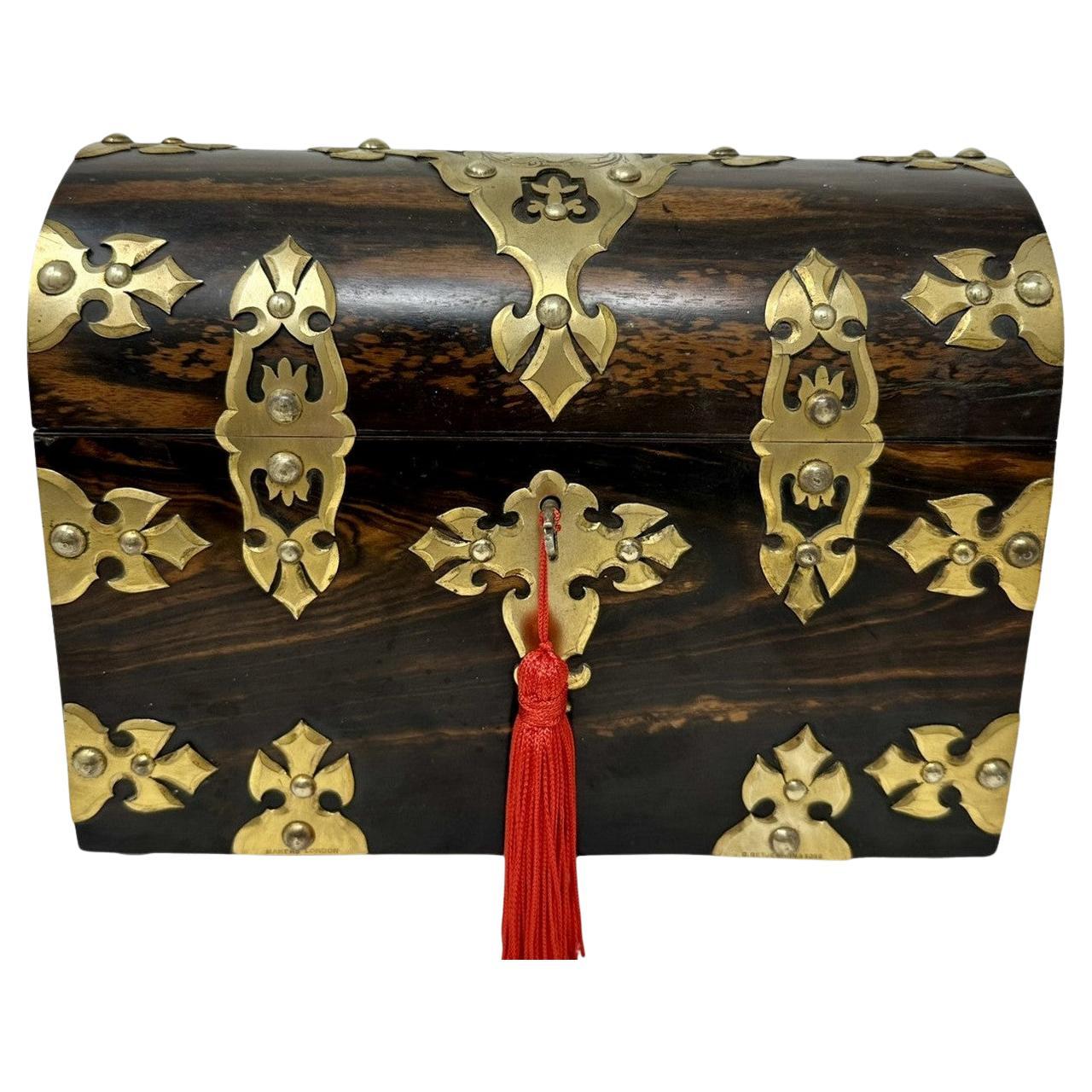 Antiquité Victorienne Coromandel Brass Wooden Letters Stationery Casket Box Betjeman