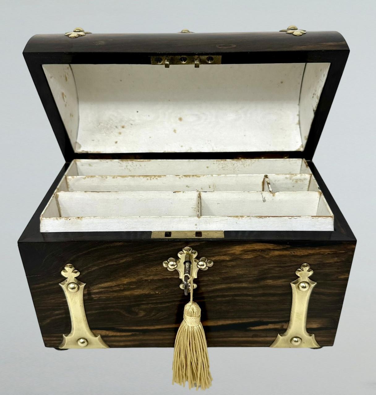 Antique Victorian Coromandel Brass Wooden Letters Stationery Writing Box Casket In Good Condition For Sale In Dublin, Ireland