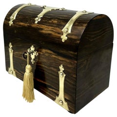Ancienne boîte à écrire victorienne Coromandel en laiton et bois pour lettres de poste
