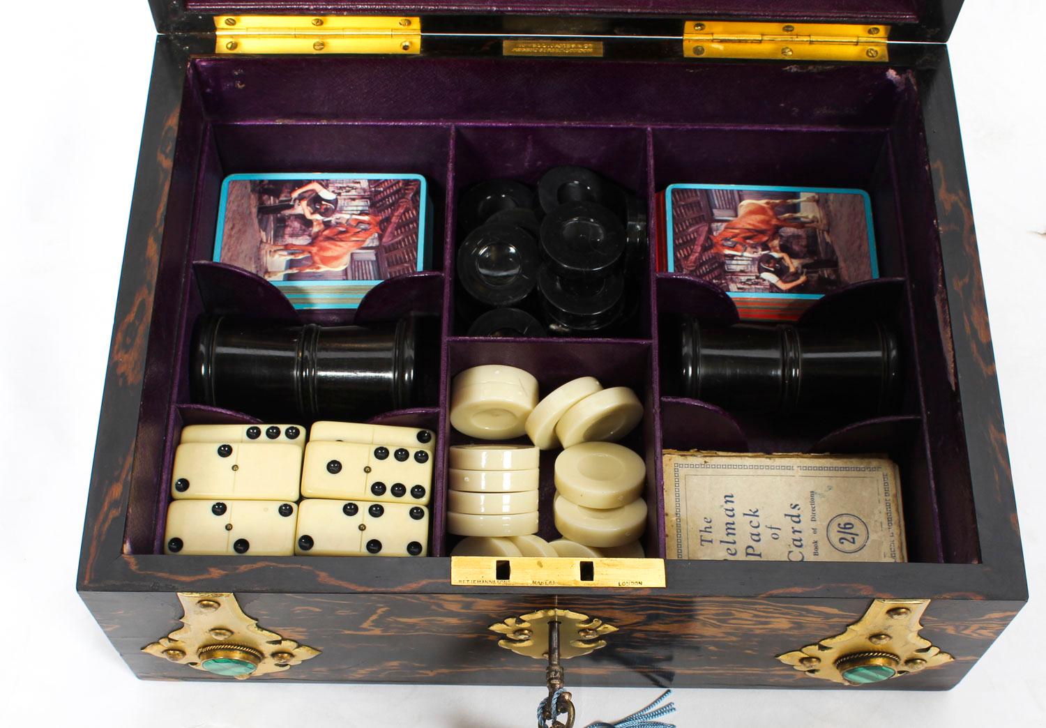 Antique Victorian Coromandel Games Compendium Chess Drafts Etc 19ème siècle 10