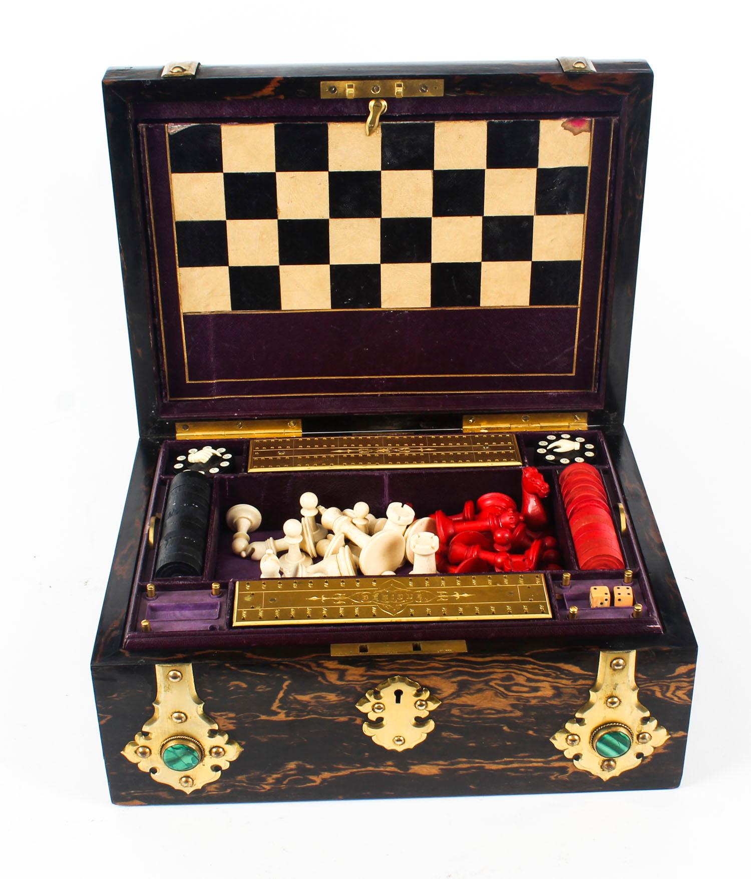 English Antique Victorian Coromandel Games Compendium Chess Drafts Etc 19th Century