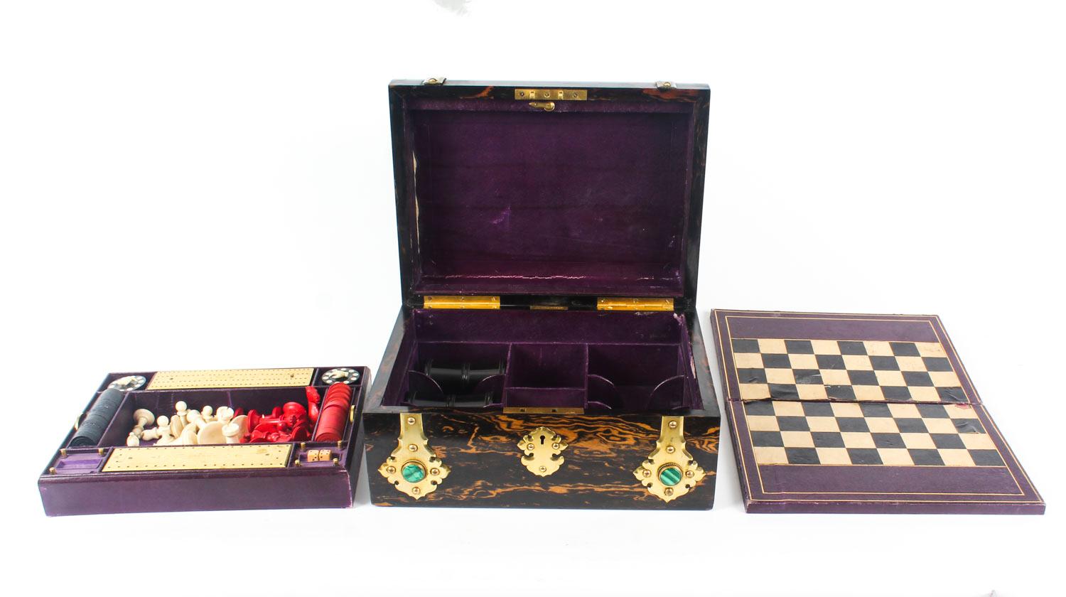 Antique Victorian Coromandel Games Compendium Chess Drafts Etc 19ème siècle 3