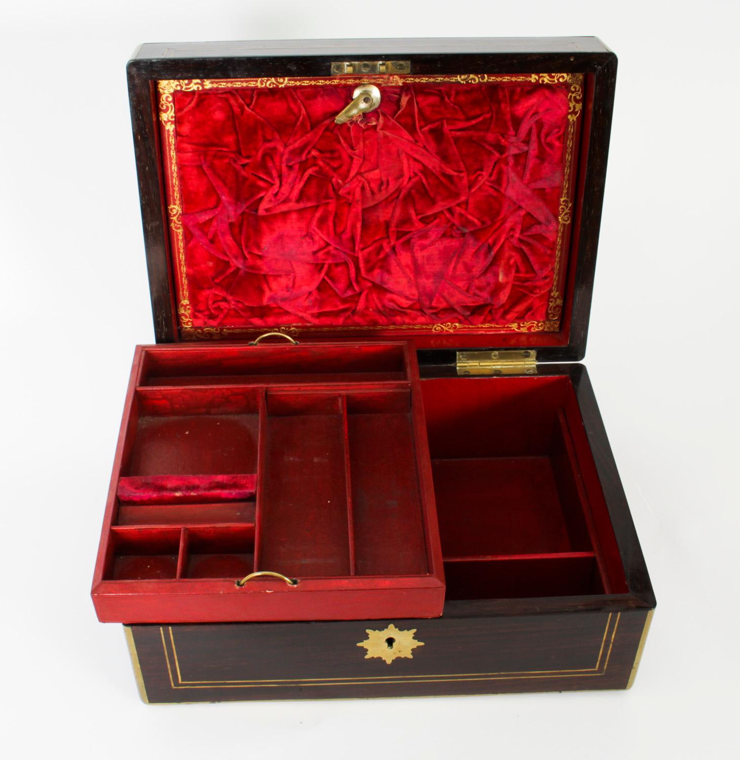 English Antique Victorian Coromandel Gentleman's Vanity Case Box, 19th Century