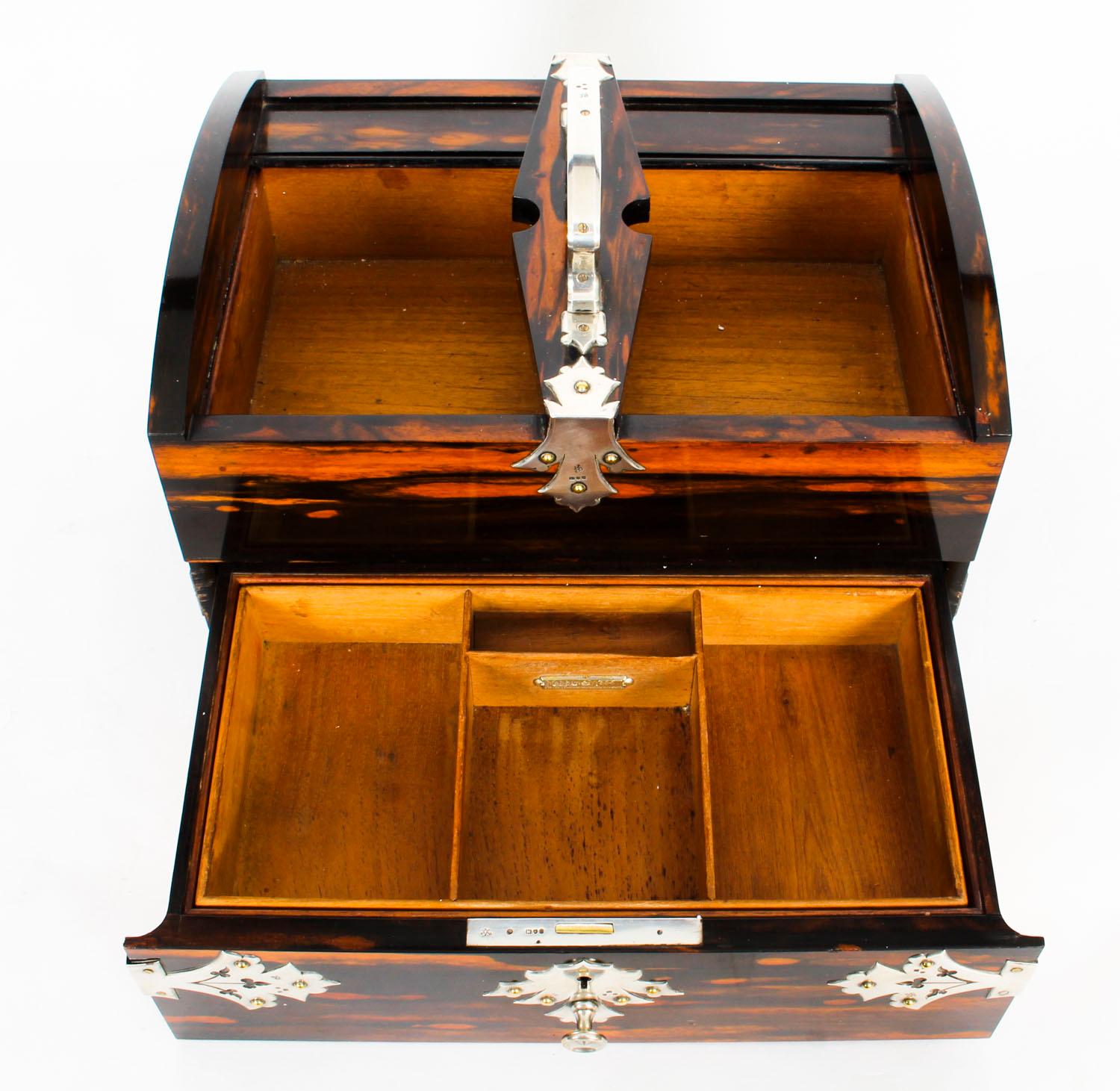 Antique Victorian Coromandel Silver Mounted Cigar Humidor, 1899, 19th Century 9