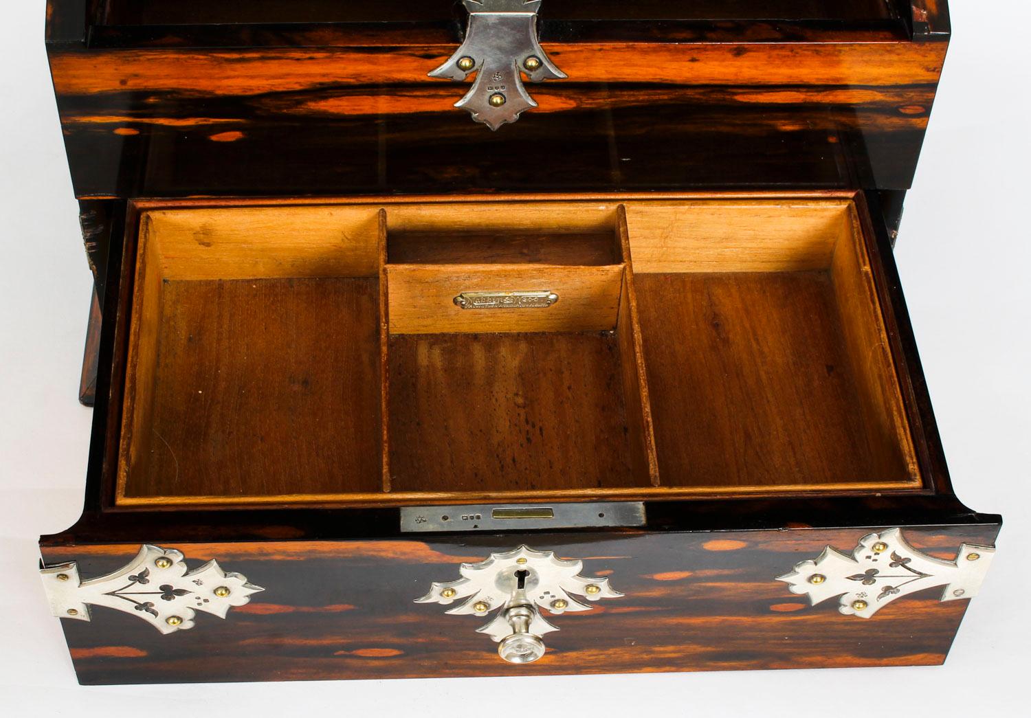 Antique Victorian Coromandel Silver Mounted Cigar Humidor, 1899, 19th Century In Good Condition In London, GB