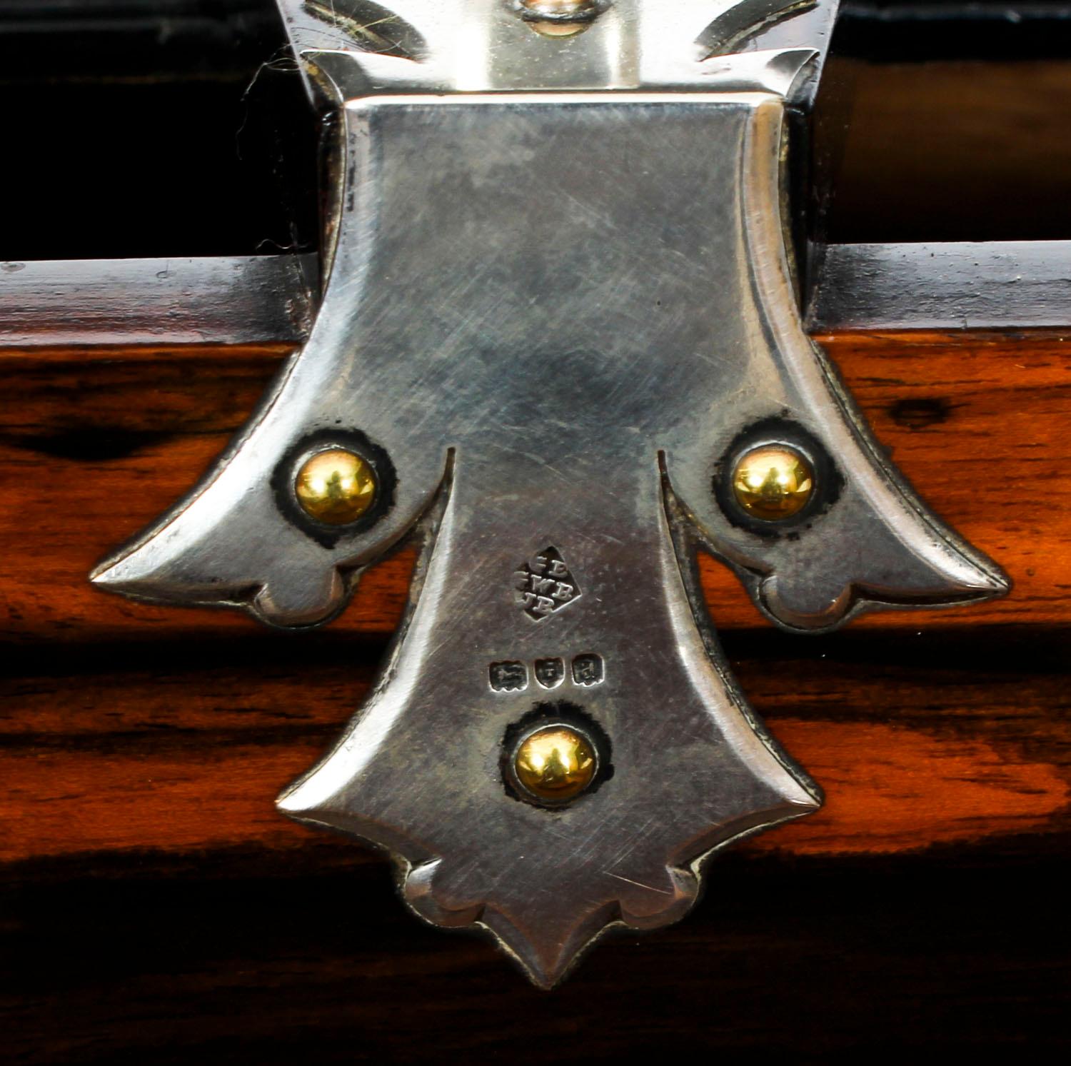 Late 19th Century Antique Victorian Coromandel Silver Mounted Cigar Humidor, 1899, 19th Century