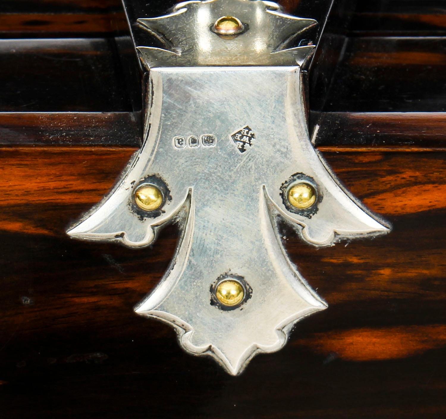 Antique Victorian Coromandel Silver Mounted Cigar Humidor, 1899, 19th Century 3