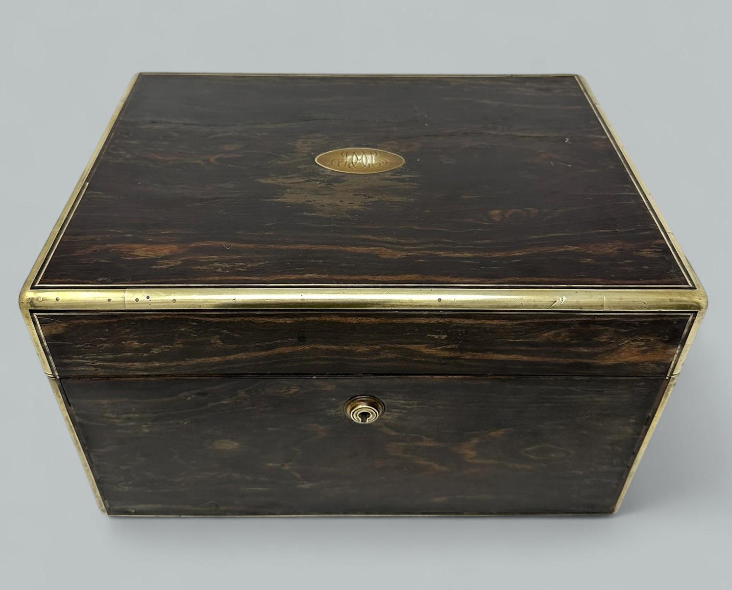English Antique Victorian Coromandel Sterling Vanity Jewelry Casket Box by Asprey London For Sale