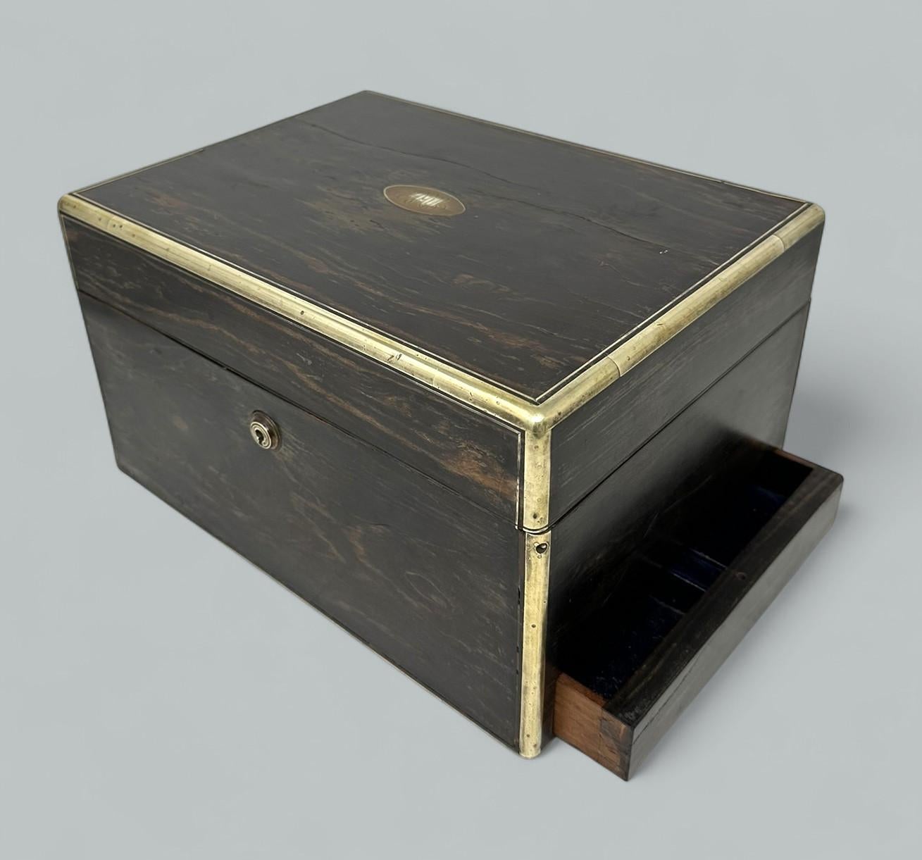 Antique Victorian Coromandel Sterling Vanity Jewelry Casket Box by Asprey London In Good Condition For Sale In Dublin, Ireland