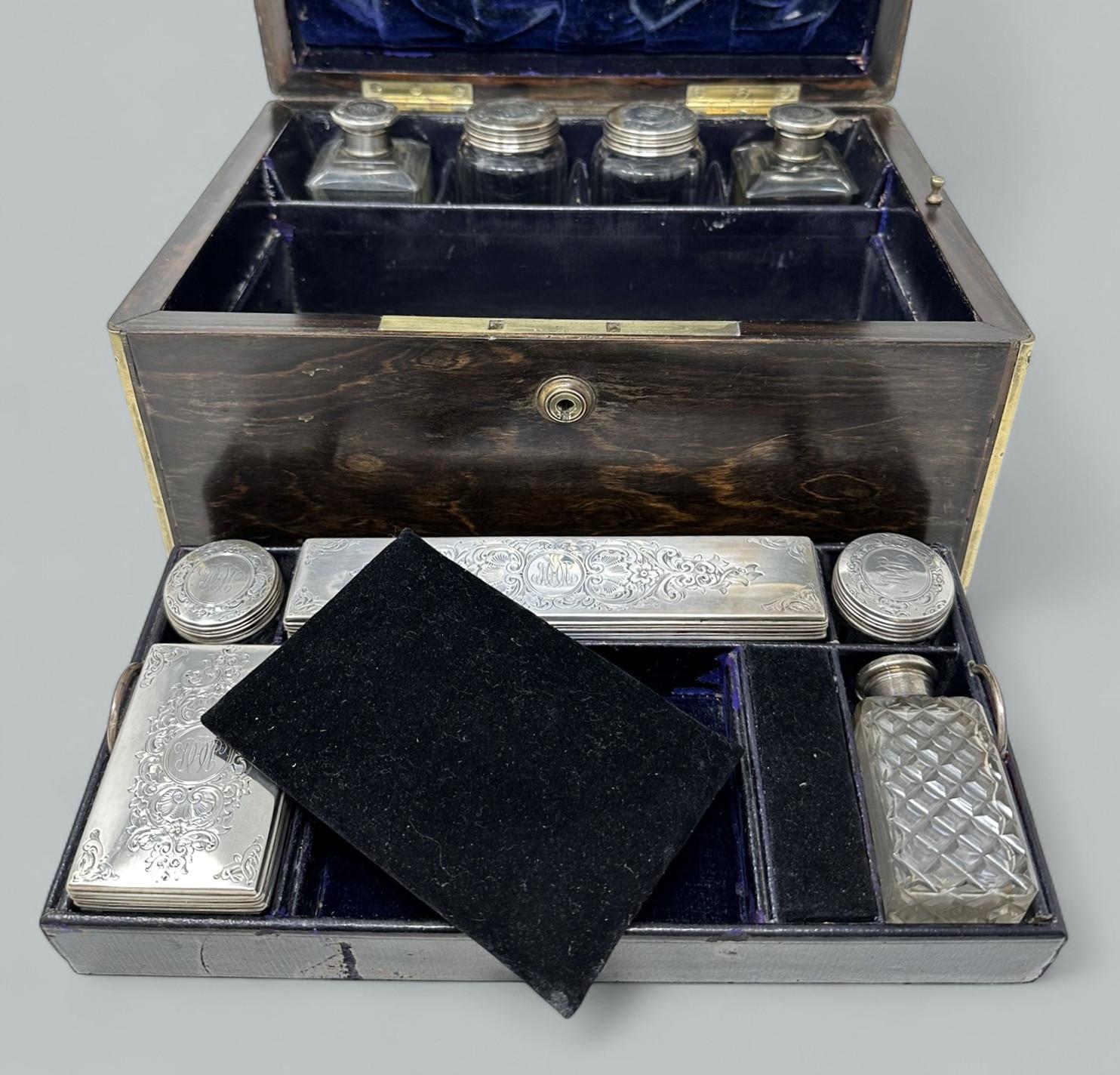 Antique Victorian Coromandel Sterling Vanity Jewelry Casket Box by Asprey London For Sale 1