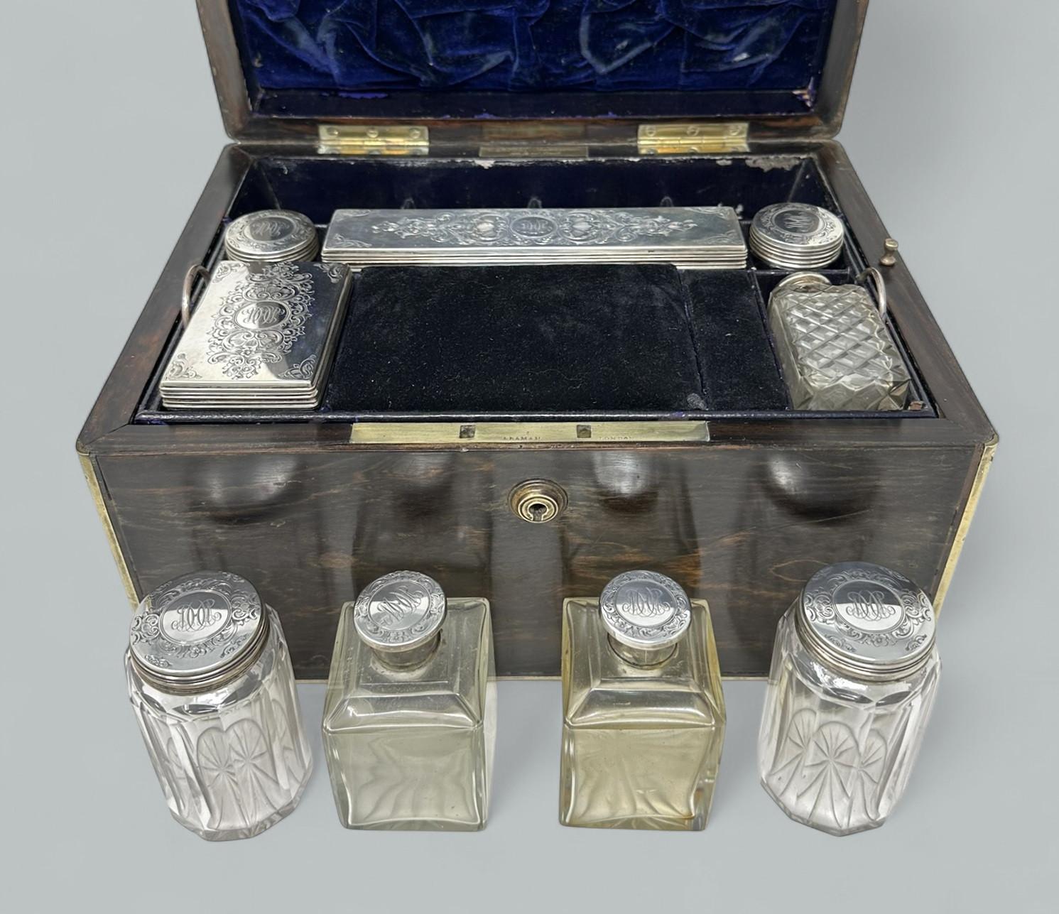 Antique Victorian Coromandel Sterling Vanity Jewelry Casket Box by Asprey London For Sale 2