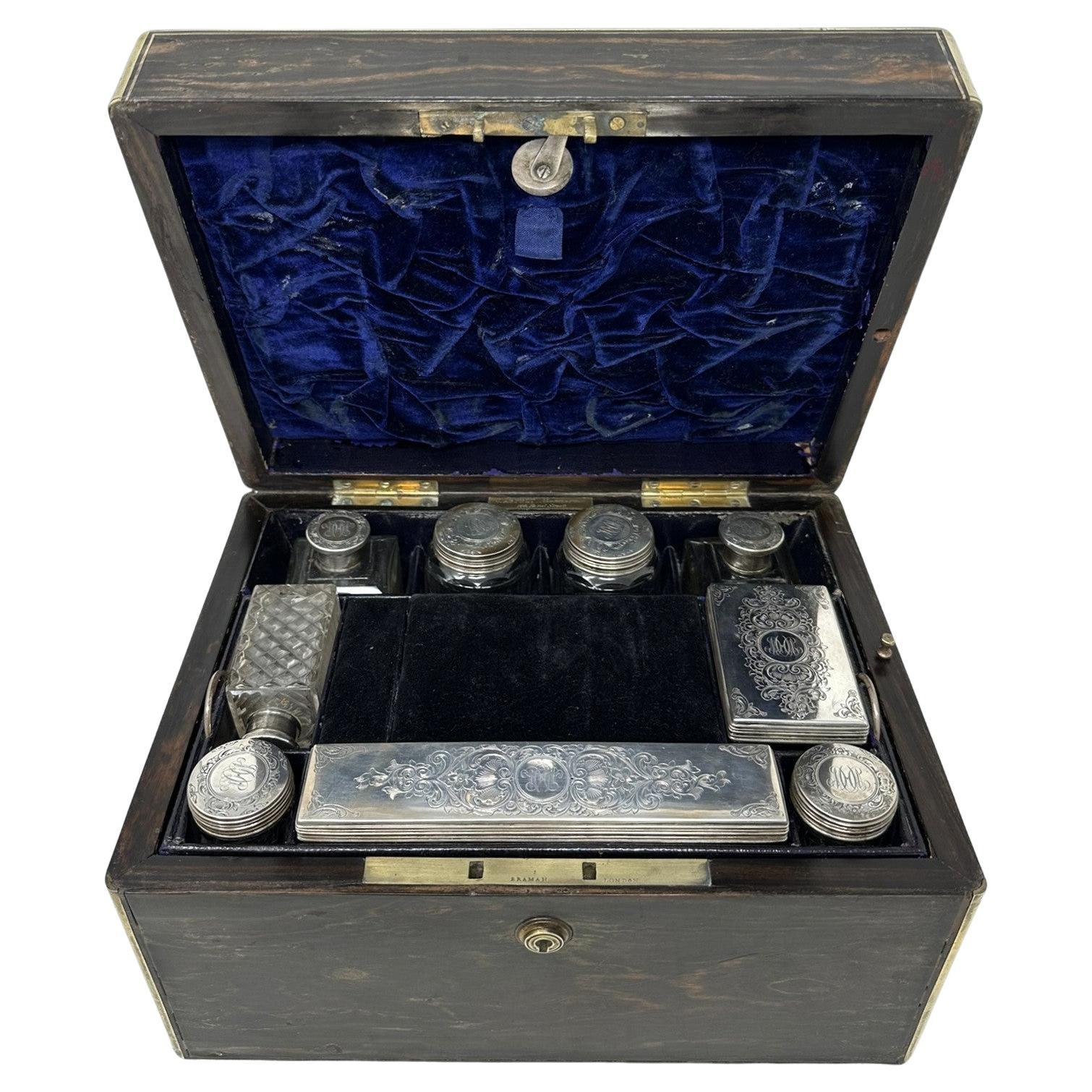 Antique Victorian Coromandel Sterling Vanity Jewelry Casket Box by Asprey London For Sale