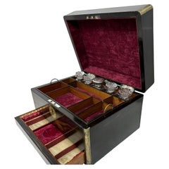 Antiguo cofre de madera victoriano de Coromandel para joyería de señora y caballero