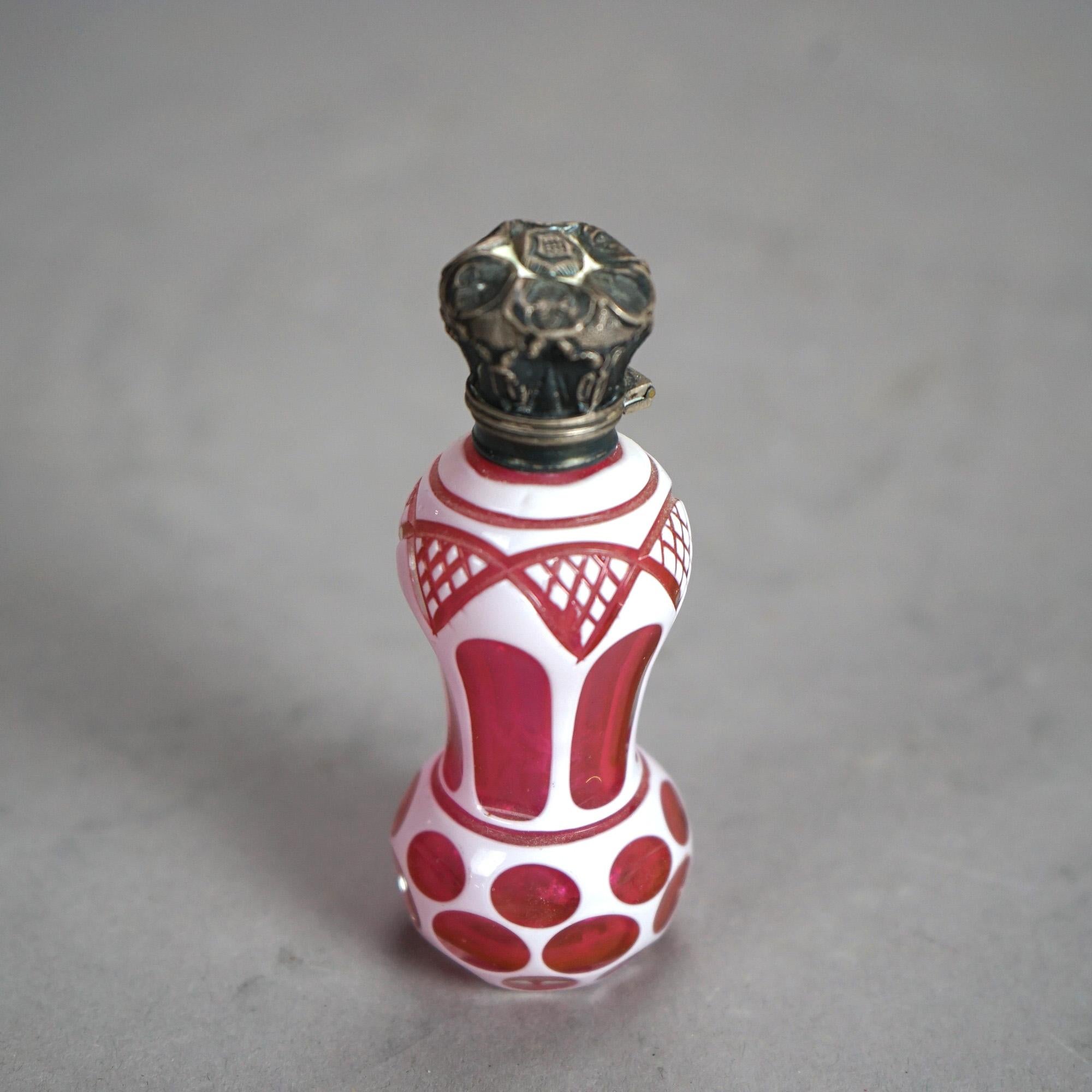 Antique Victorian Cranberry Cut To Clear Perfume 19th C In Good Condition In Big Flats, NY
