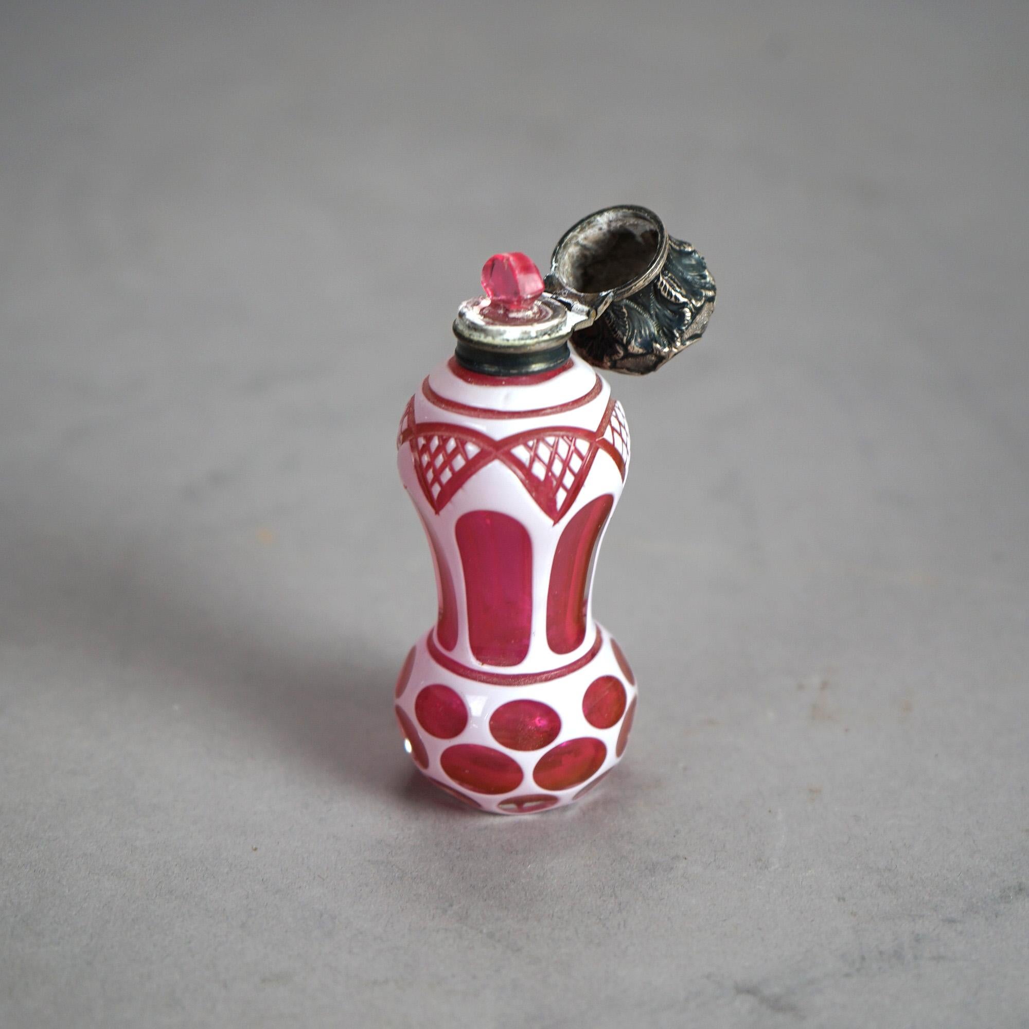 19th Century Antique Victorian Cranberry Cut To Clear Perfume 19th C