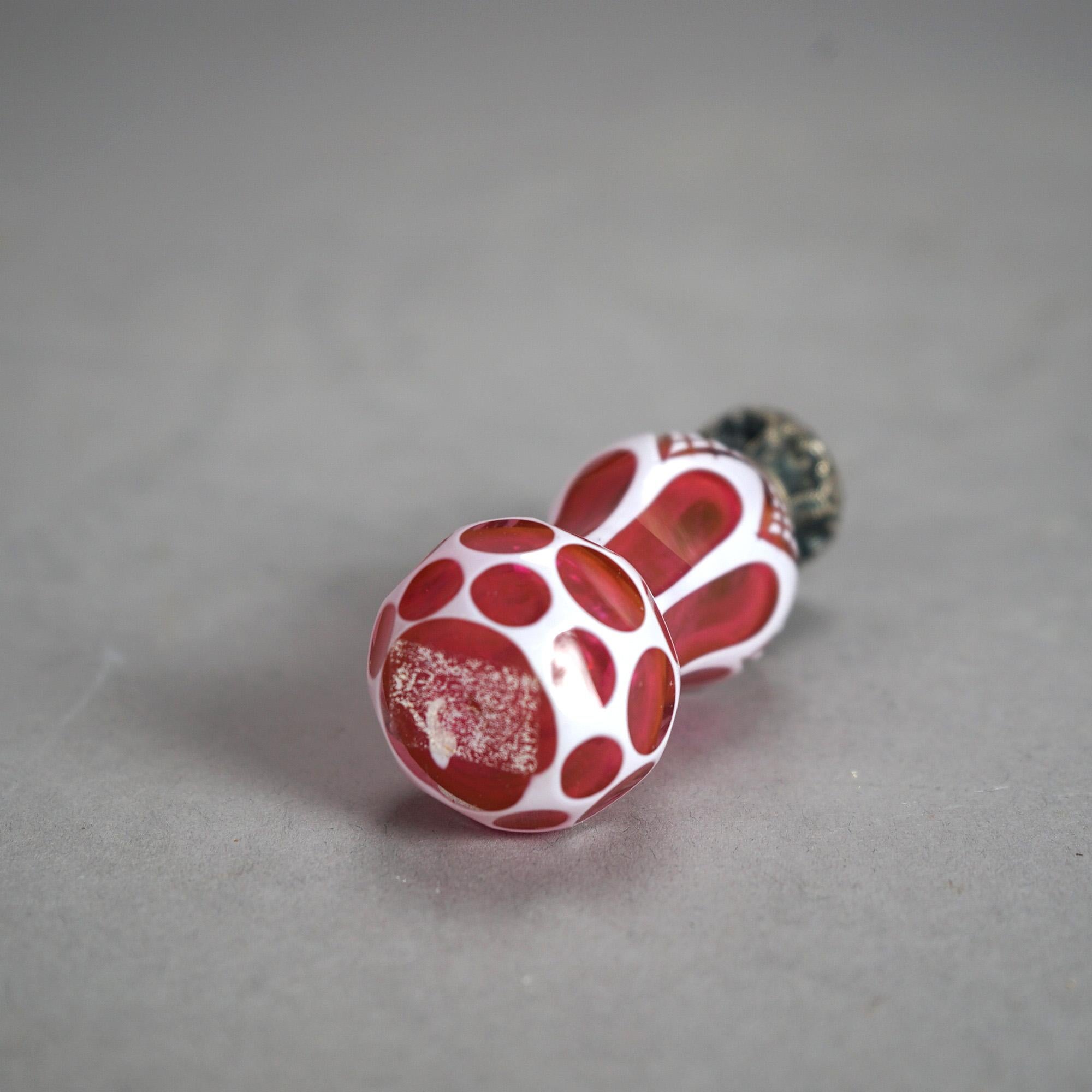 Art Glass Antique Victorian Cranberry Cut To Clear Perfume 19th C