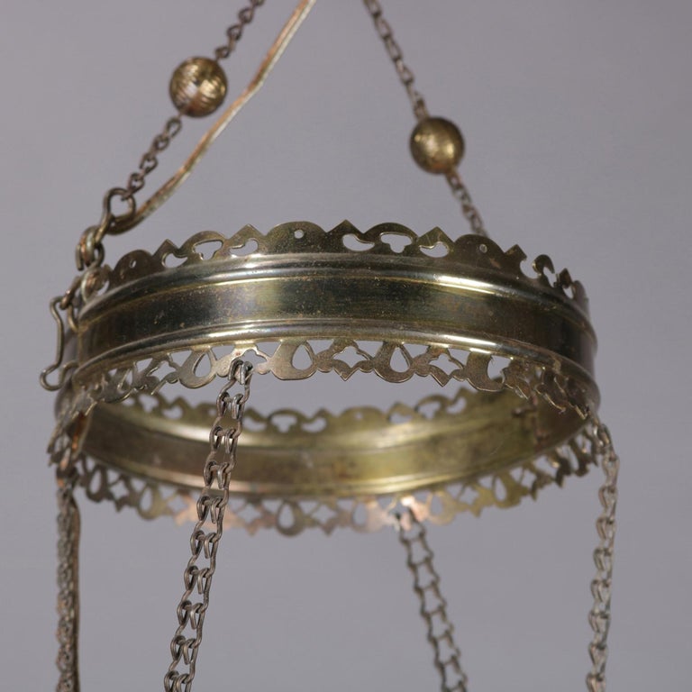 Antique Victorian Cranberry Glass and Bronze Electrified Hanging Gas Lamp at 1stDibs