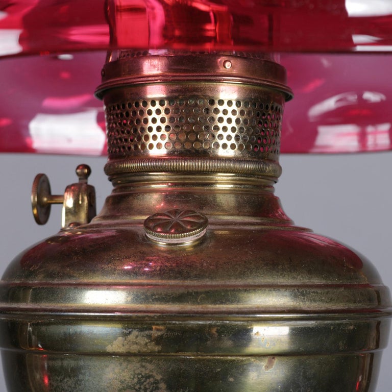 Antique Victorian Cranberry Glass and Bronze Electrified Hanging Gas Lamp at 1stDibs