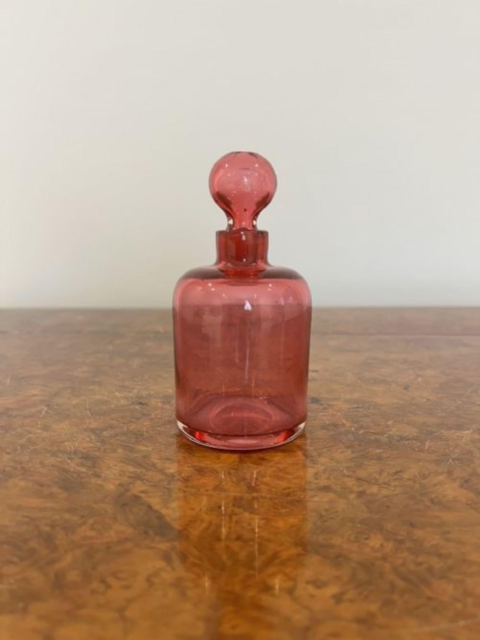 19th Century Antique Victorian cranberry glass bottle  For Sale