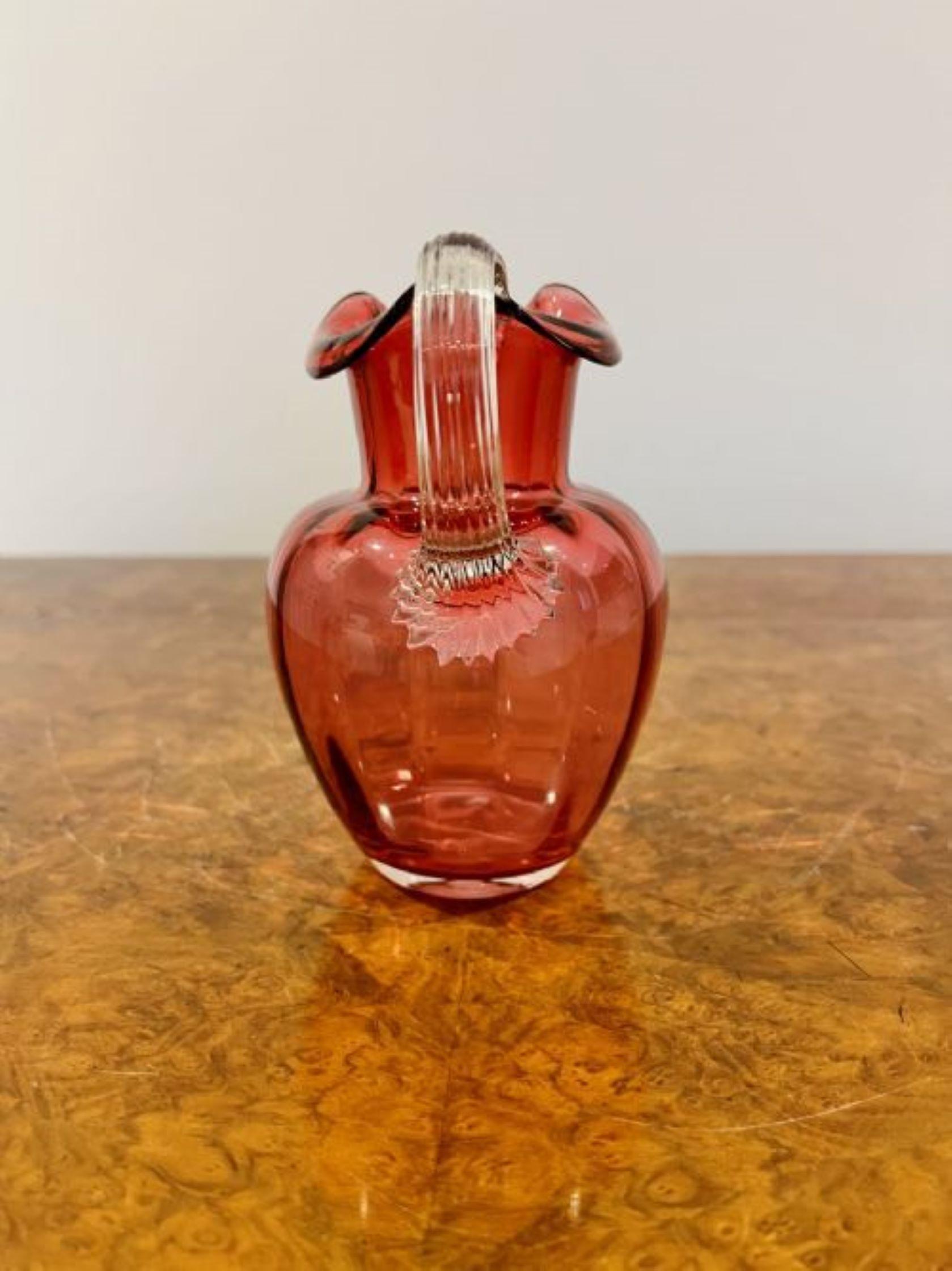 Antique Victorian cranberry glass jug  In Good Condition For Sale In Ipswich, GB