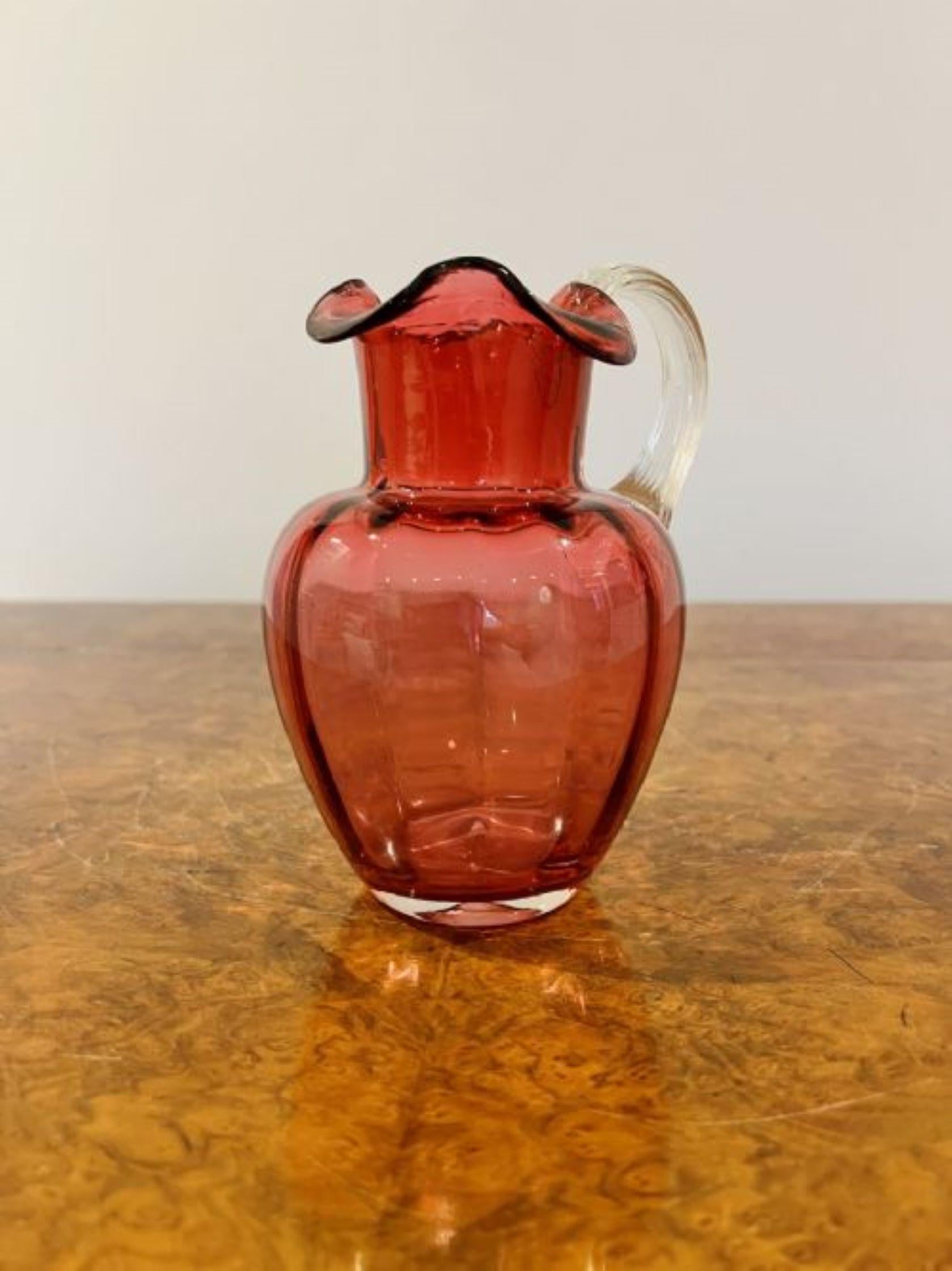19th Century Antique Victorian cranberry glass jug  For Sale