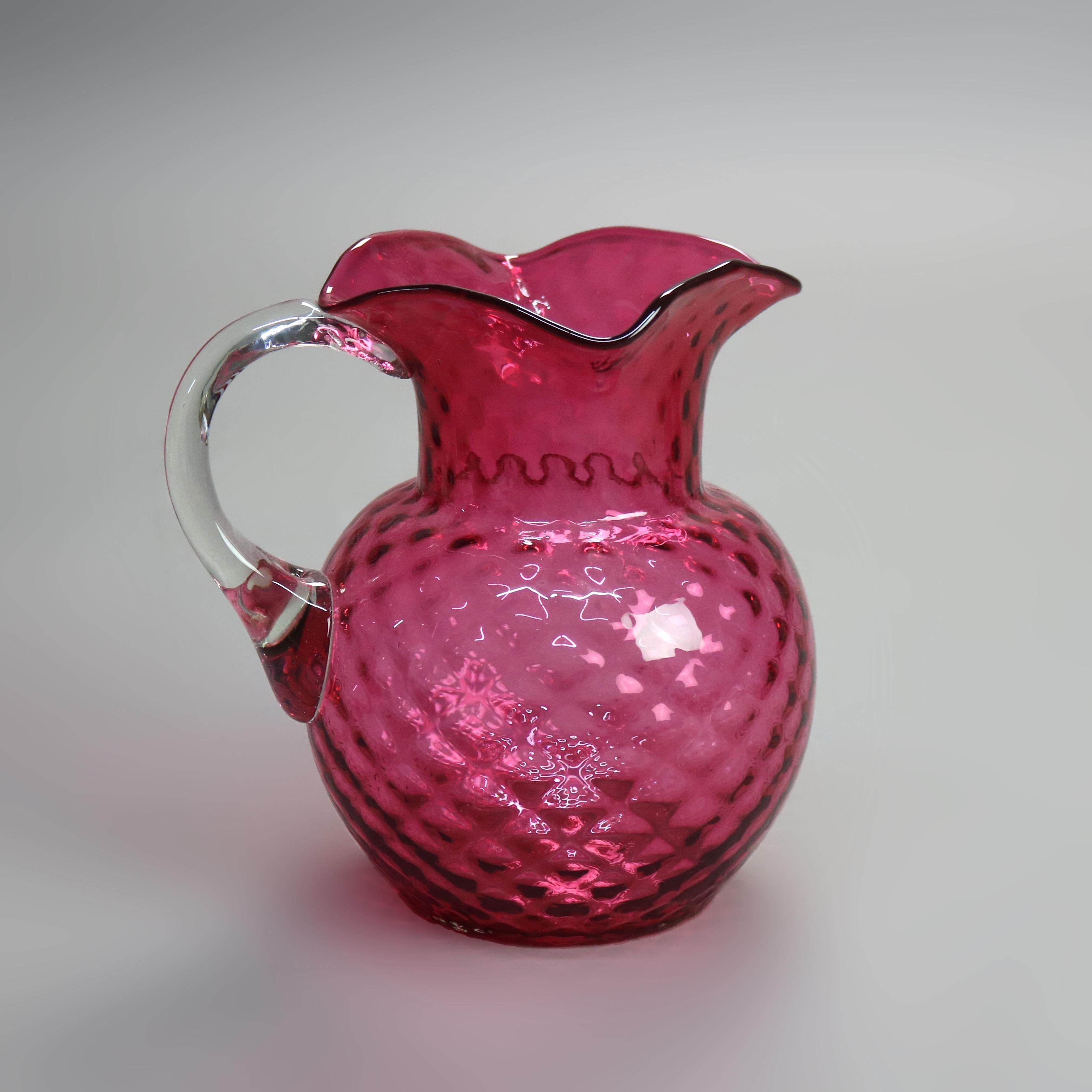 Antique Victorian Cranberry Glass Juice Set with Pitcher and Four Glasses C1900

Measures - 3.75