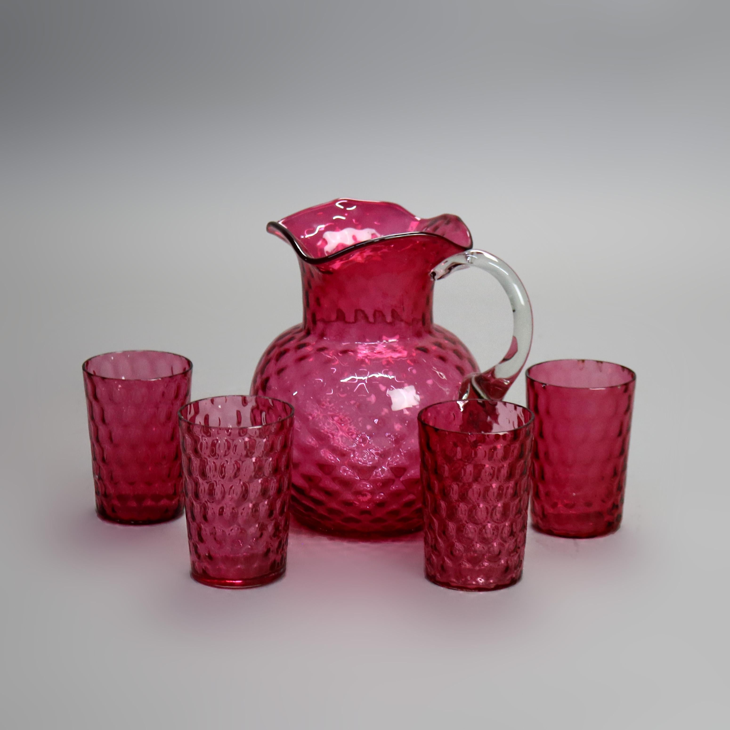 Antique Victorian Cranberry Glass Juice Set C1900 4