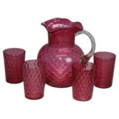 Antique Victorian Cranberry Glass Juice Set C1900