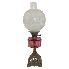 Antique Victorian cranberry glass oil lamp