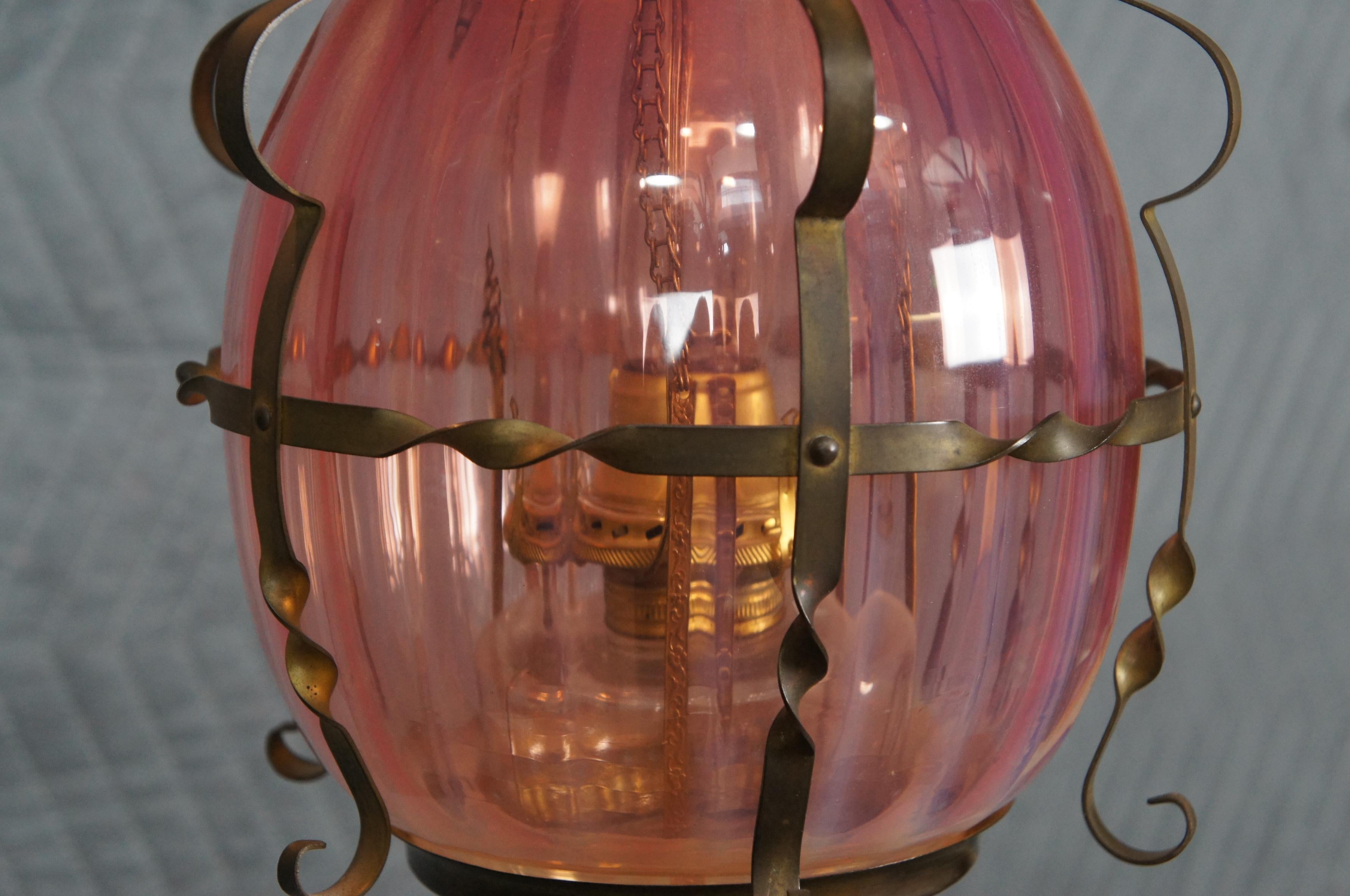 Antique Victorian Cranberry Glass Parlor Oil Lamp Pendant Light Chandelier 5